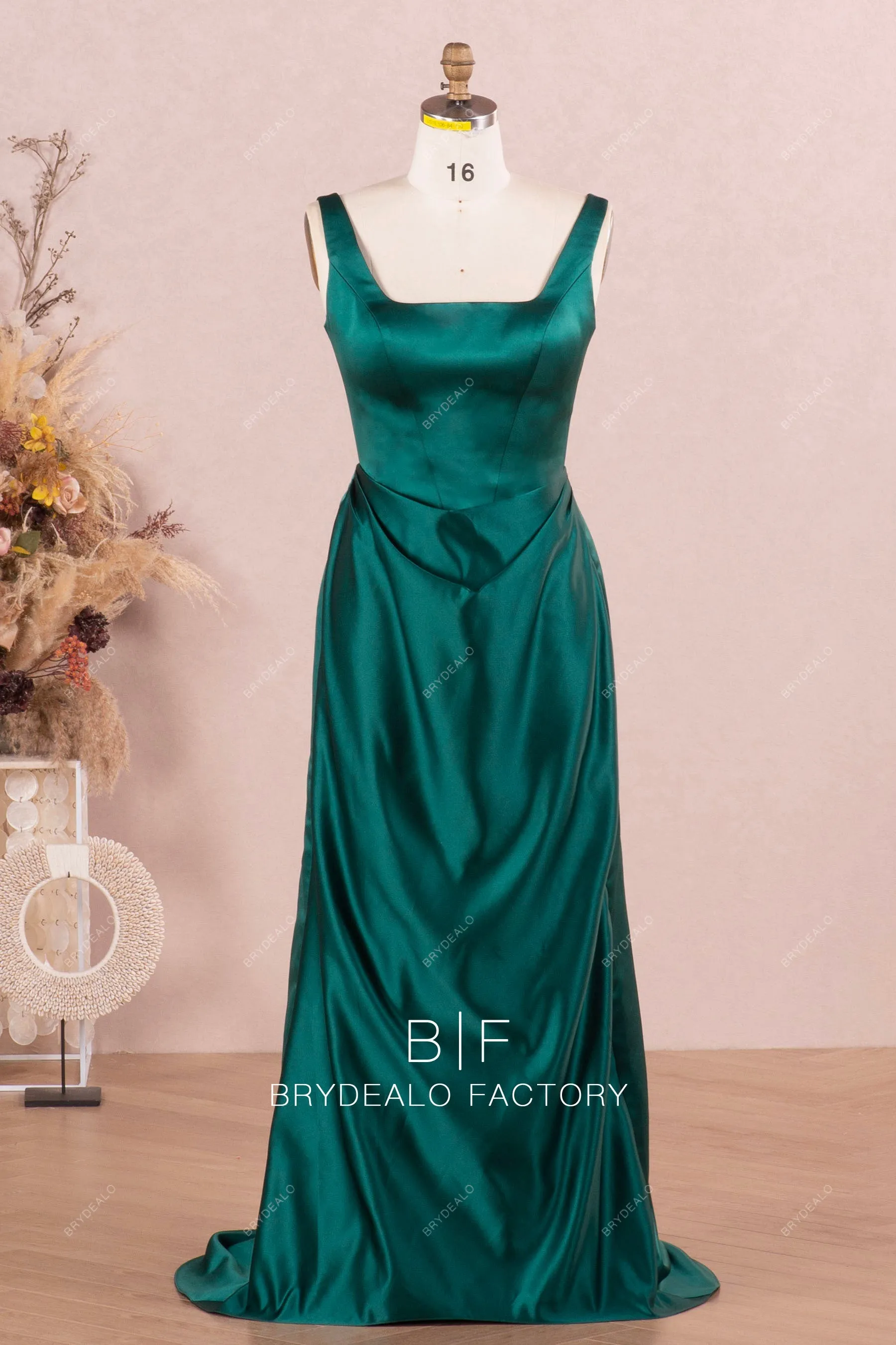 Dark Green Square Neck Satin Plus Size Non-traditional Dress