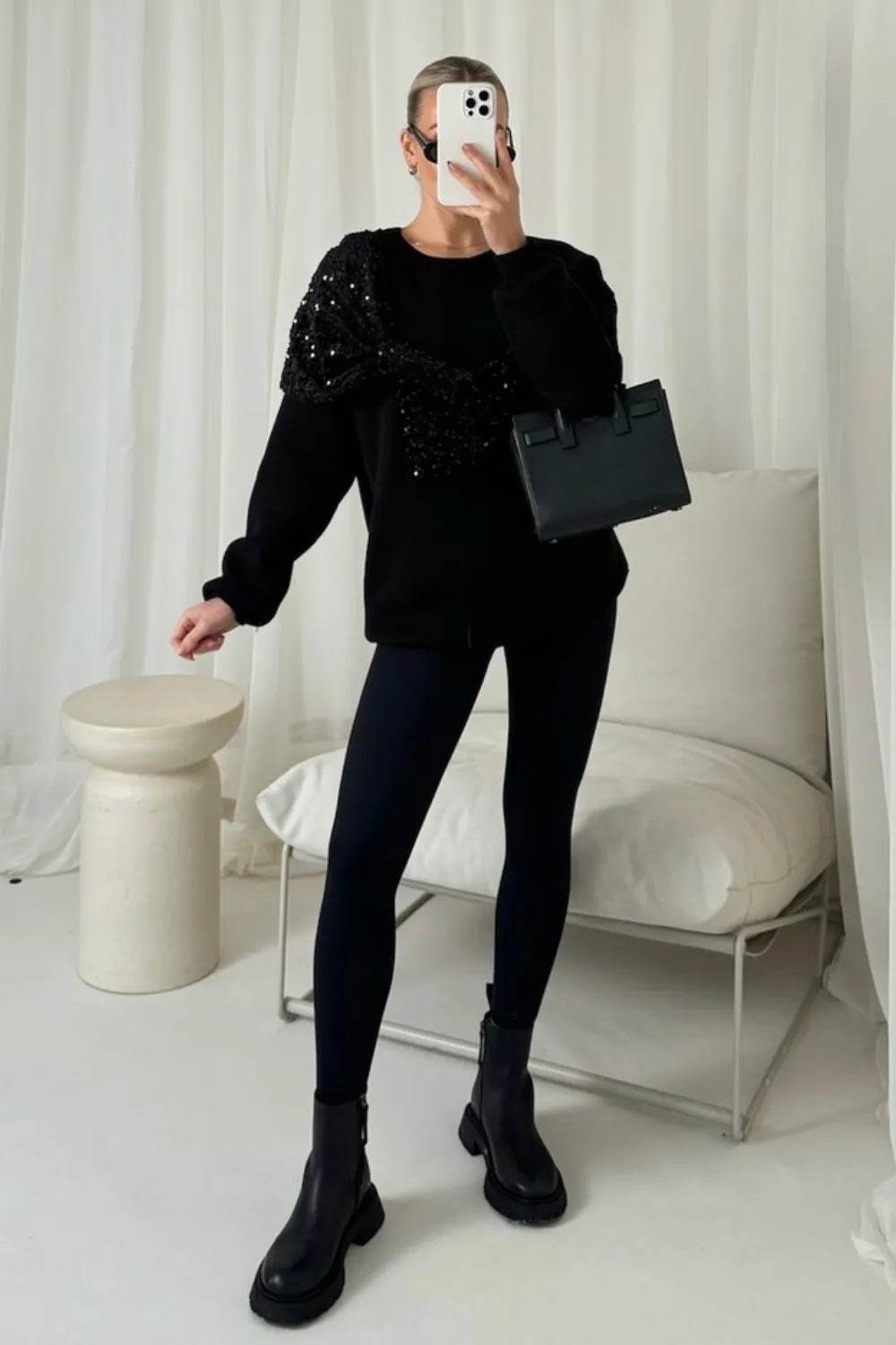 Darla black sequin bow sweater