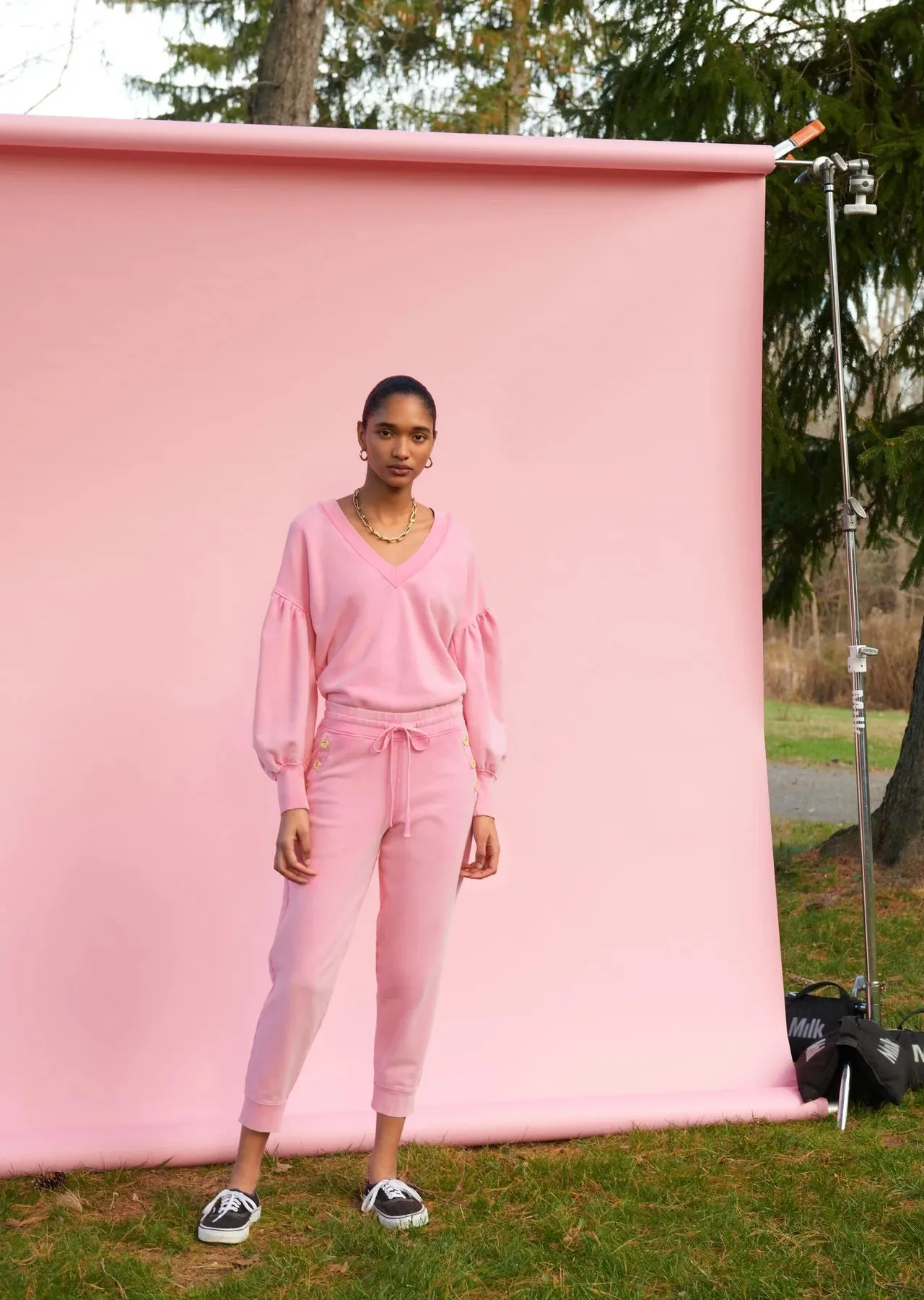 Derek Lam 10 Crosby - Jax Sweatpant with Sailor Buttons in Pink Lady