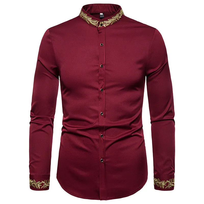 Designer Stand Collar Embroidery Style Linen Shirts for Men