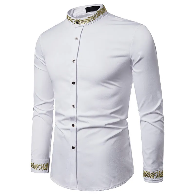 Designer Stand Collar Embroidery Style Linen Shirts for Men