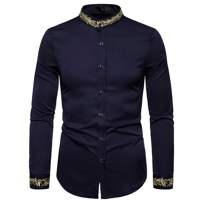 Designer Stand Collar Embroidery Style Linen Shirts for Men