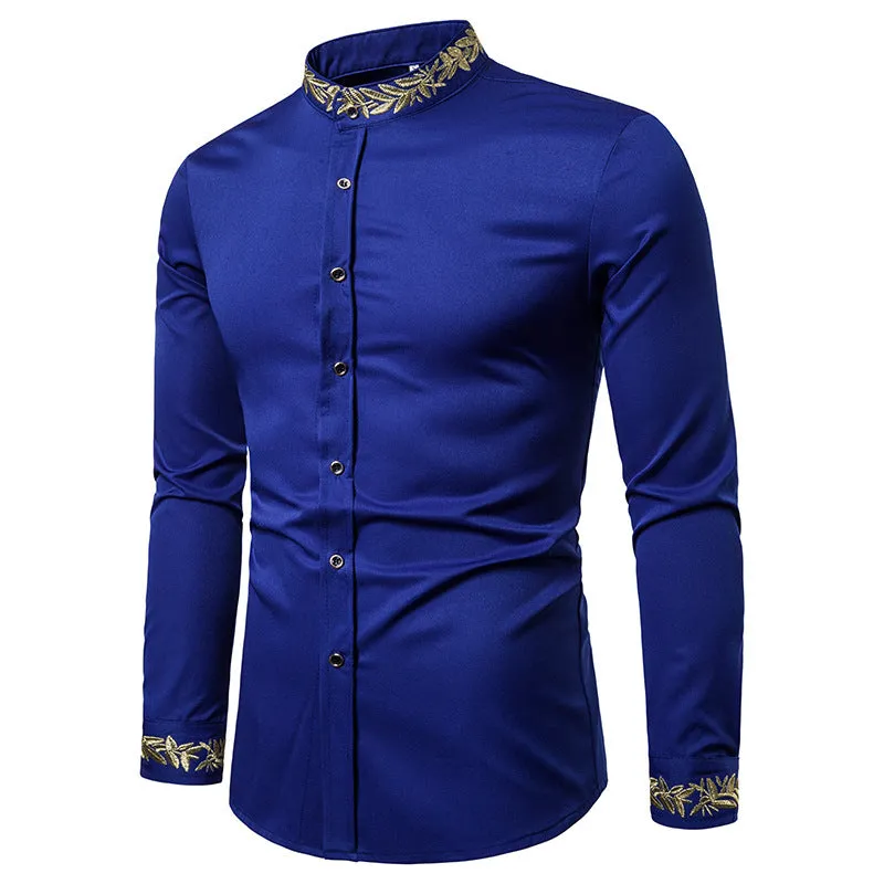 Designer Stand Collar Embroidery Style Linen Shirts for Men