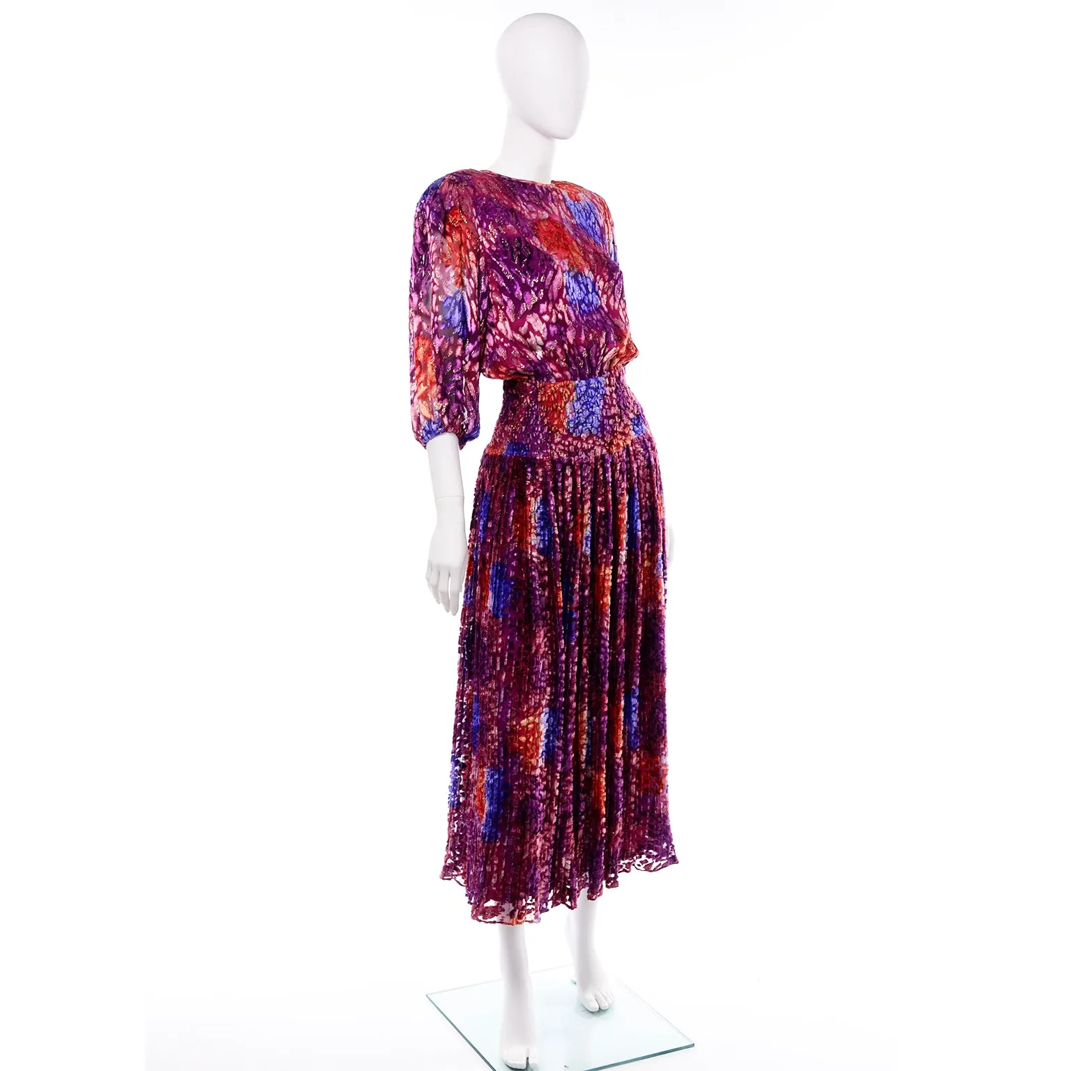 Diane Freis Purple Silk Velvet Vintage Dress W Open Lattice Back