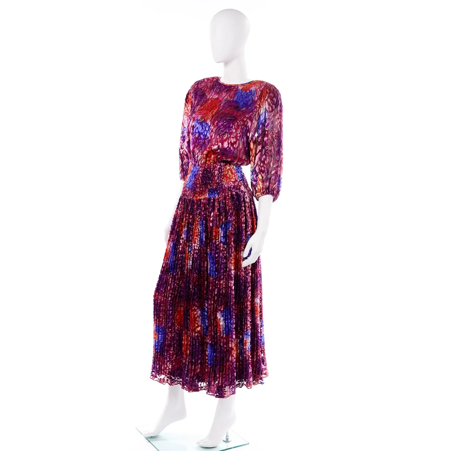 Diane Freis Purple Silk Velvet Vintage Dress W Open Lattice Back