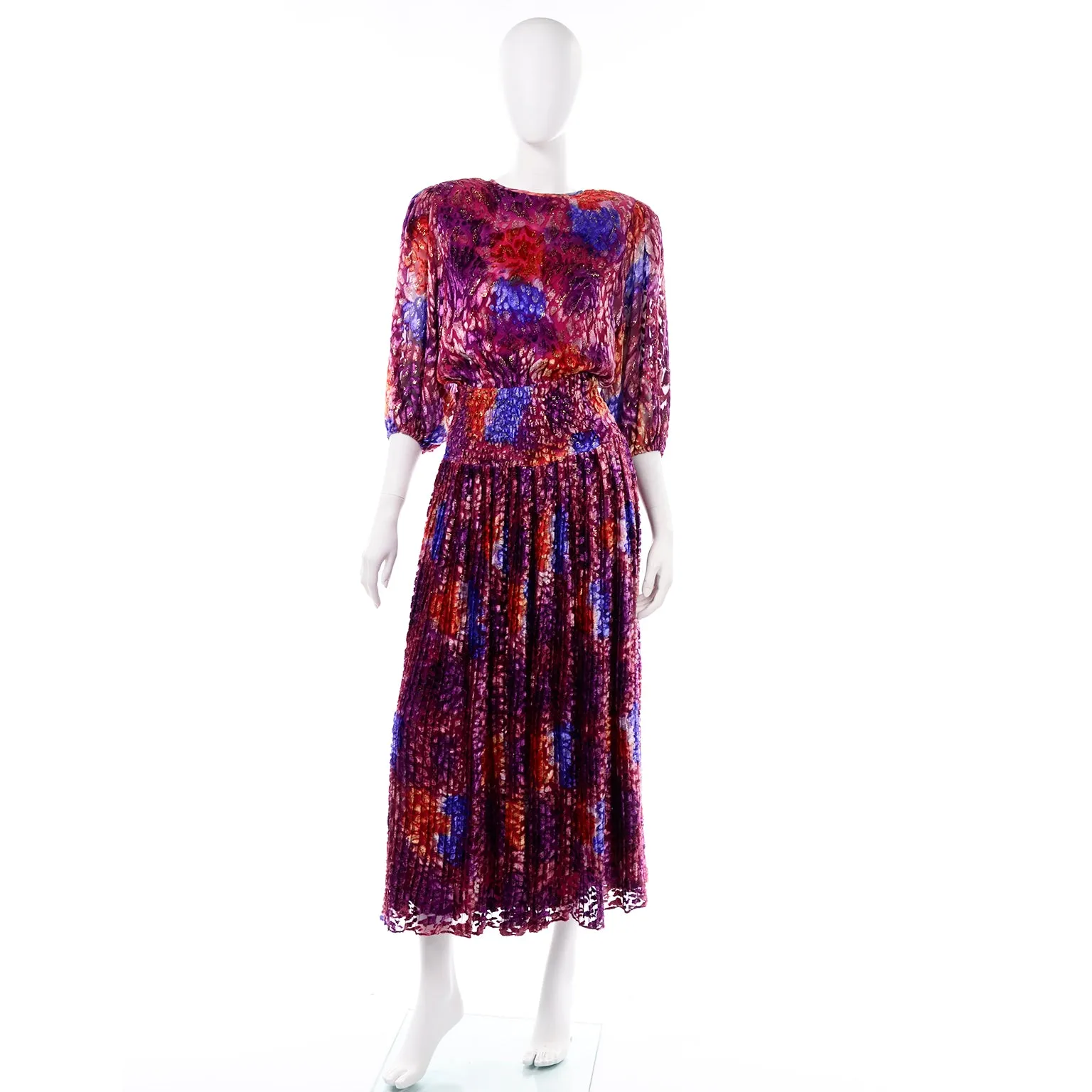 Diane Freis Purple Silk Velvet Vintage Dress W Open Lattice Back