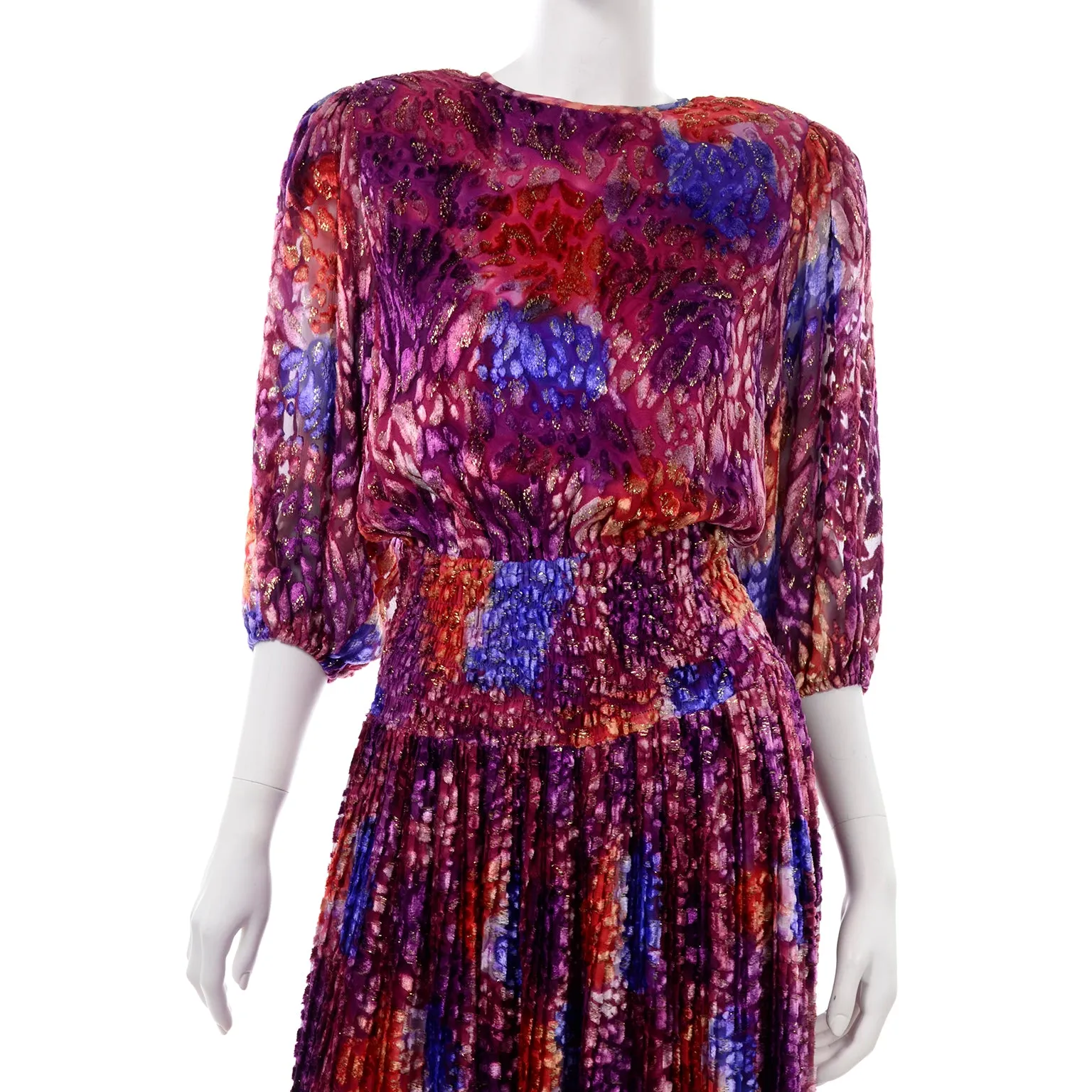 Diane Freis Purple Silk Velvet Vintage Dress W Open Lattice Back