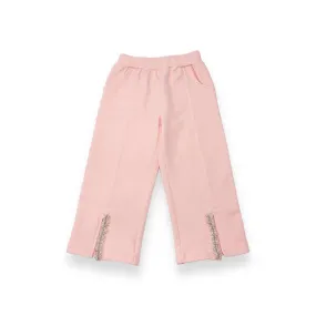 Embellished Front Slit Pants -Pink