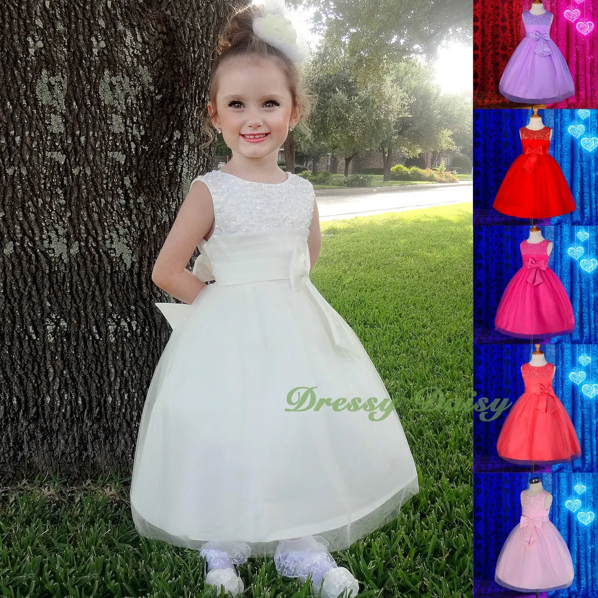 FG257 Girls' Beaded Satin Tulle Wedding Flower Girl Pageant Party Dresses Size 18 Months - 8