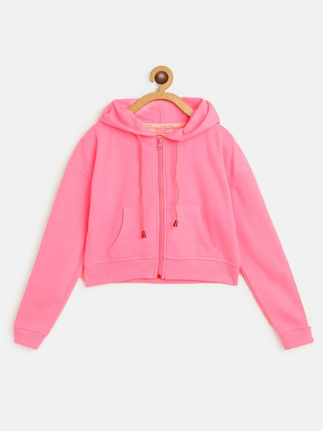 Girls Neon Pink Front Zipper Bomber Jacket - Lyush Kids