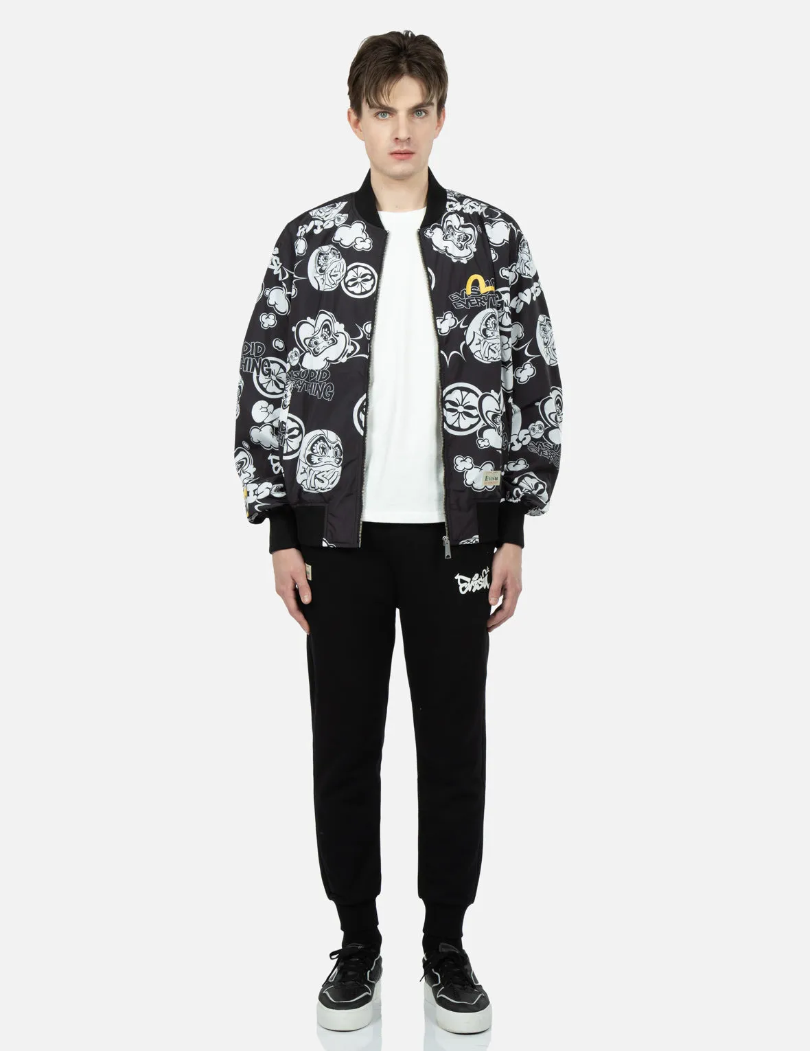 Graffiti Daruma Allover Print Bomber Jacket