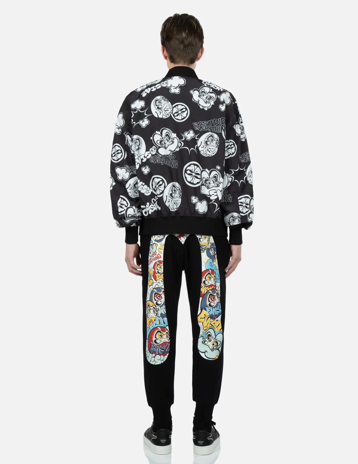 Graffiti Daruma Allover Print Bomber Jacket