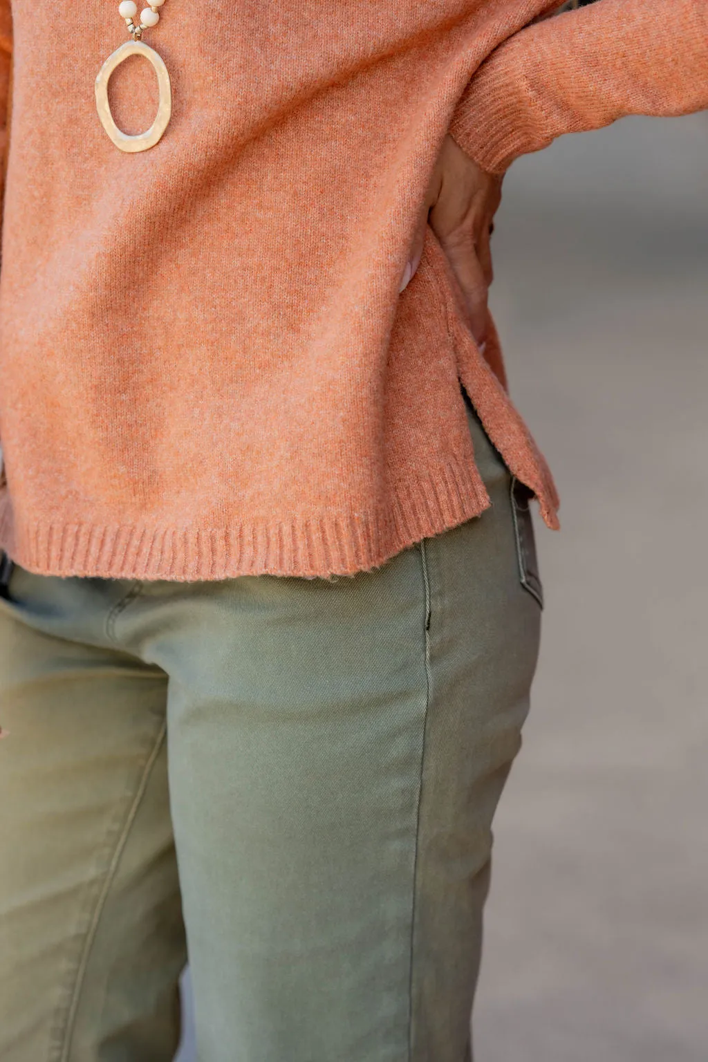 Heathered Ribbed Trim Mock Neck Sweater