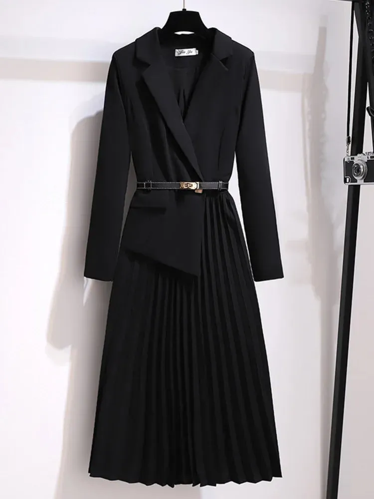 HEYFANCYSTYLE Elegant Chic Blazer Pleated Dress