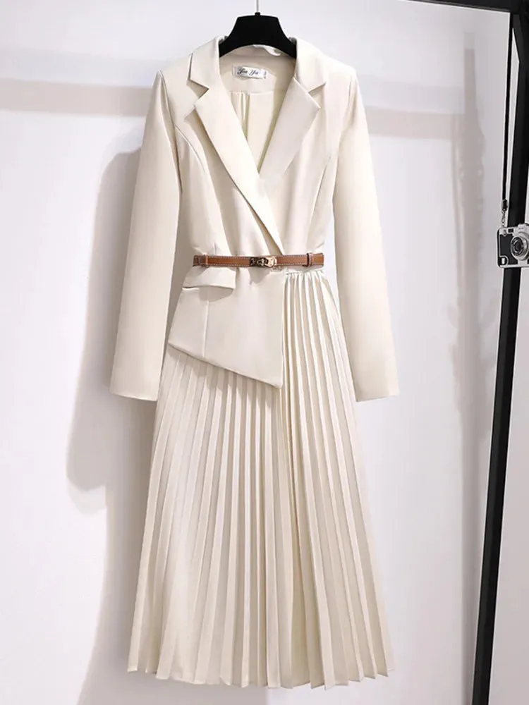 HEYFANCYSTYLE Elegant Chic Blazer Pleated Dress