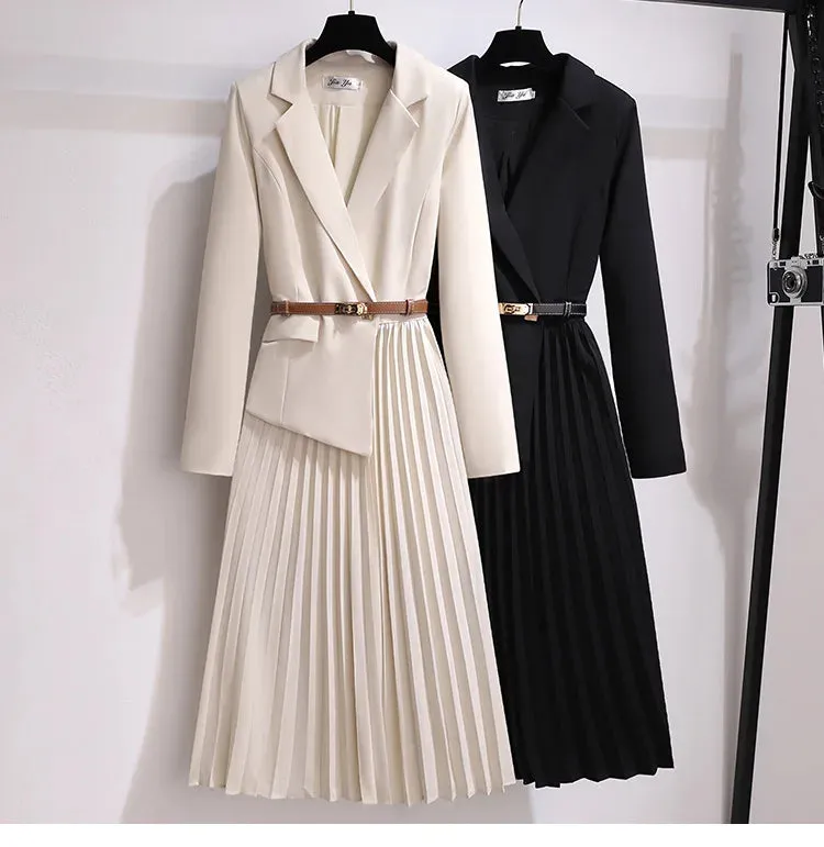 HEYFANCYSTYLE Elegant Chic Blazer Pleated Dress