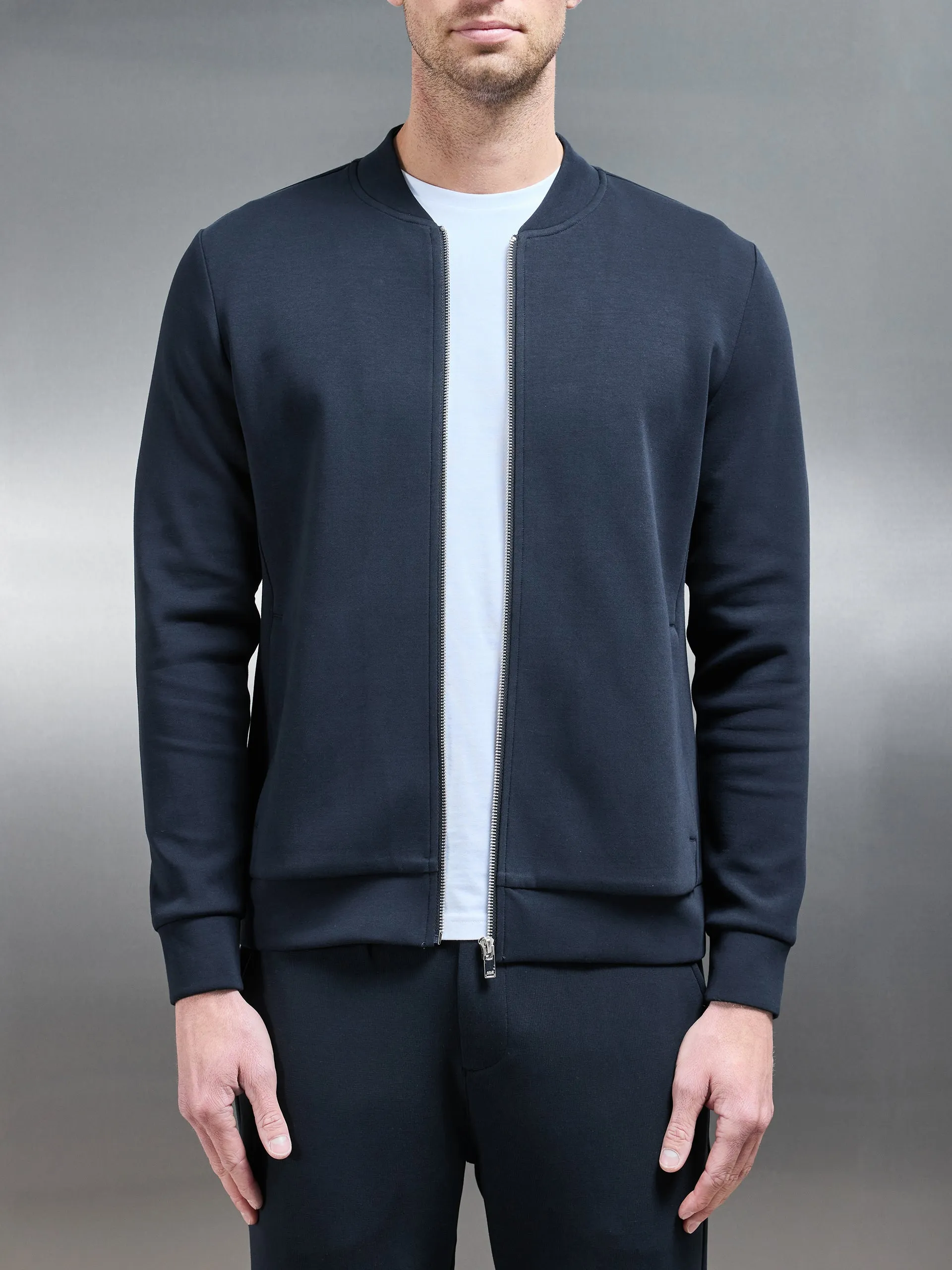 Interlock Jersey Bomber Jacket in Navy