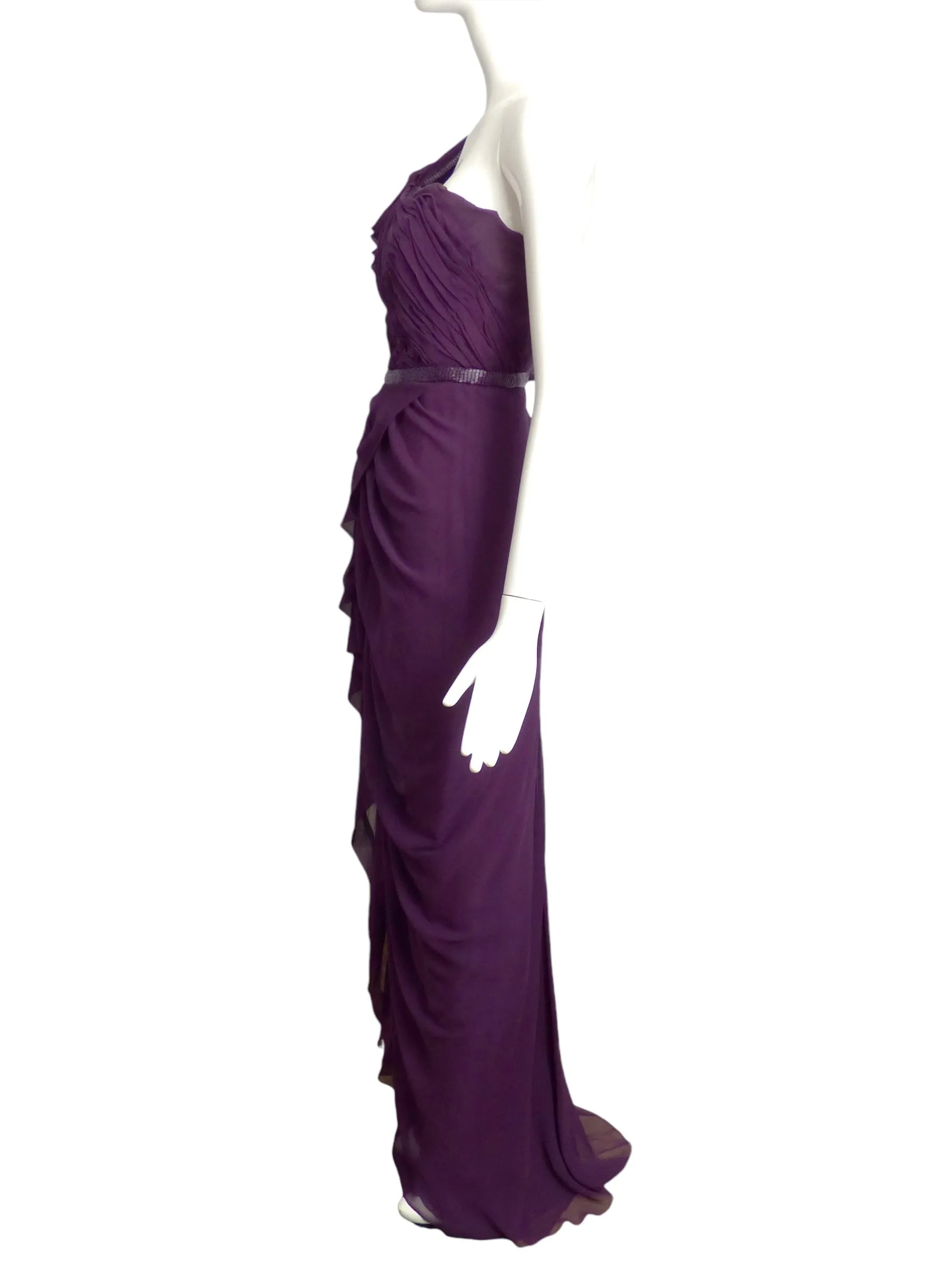 J MENDEL- Purple Beaded Chiffon Gown, Size-14