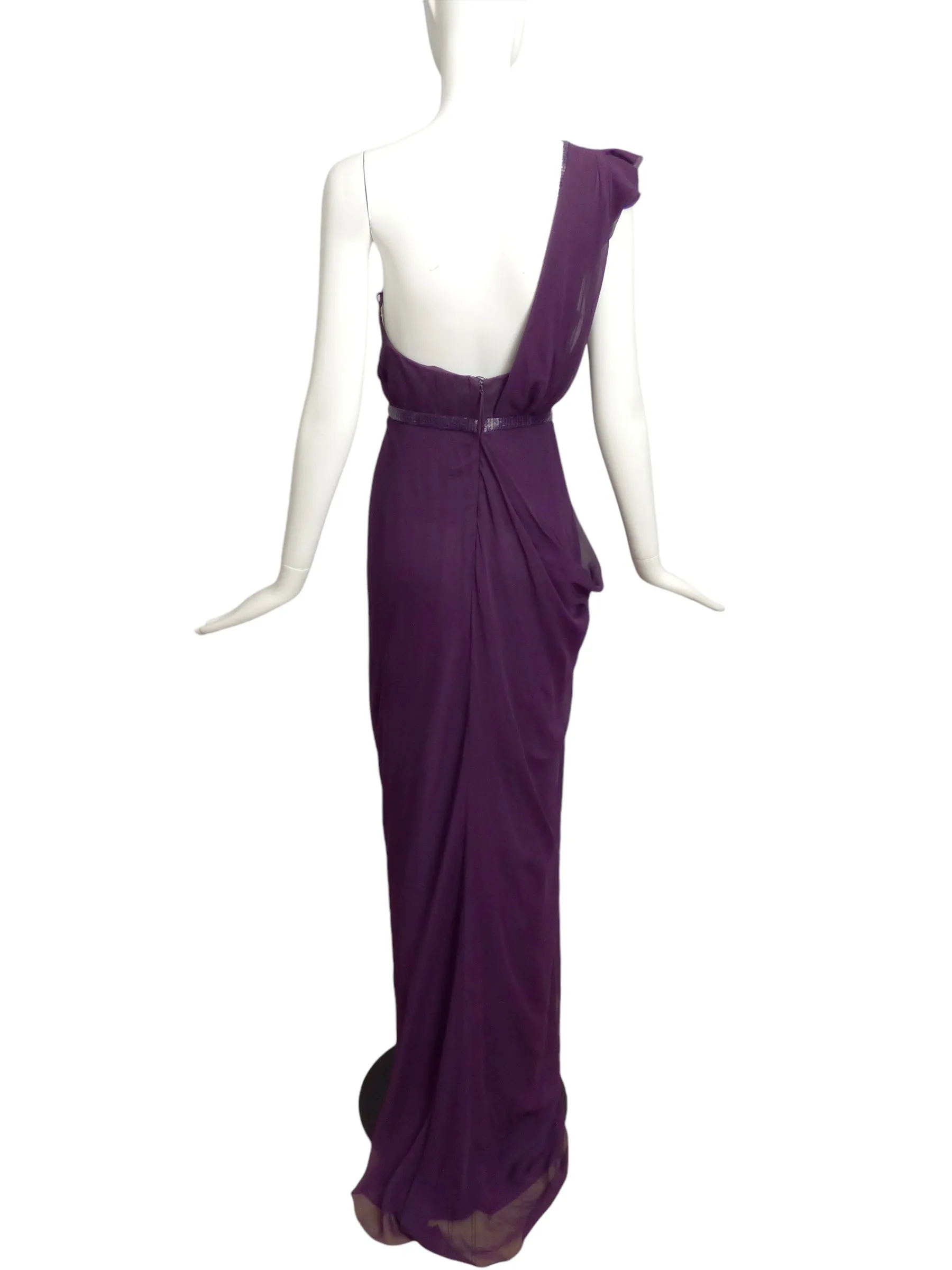 J MENDEL- Purple Beaded Chiffon Gown, Size-14