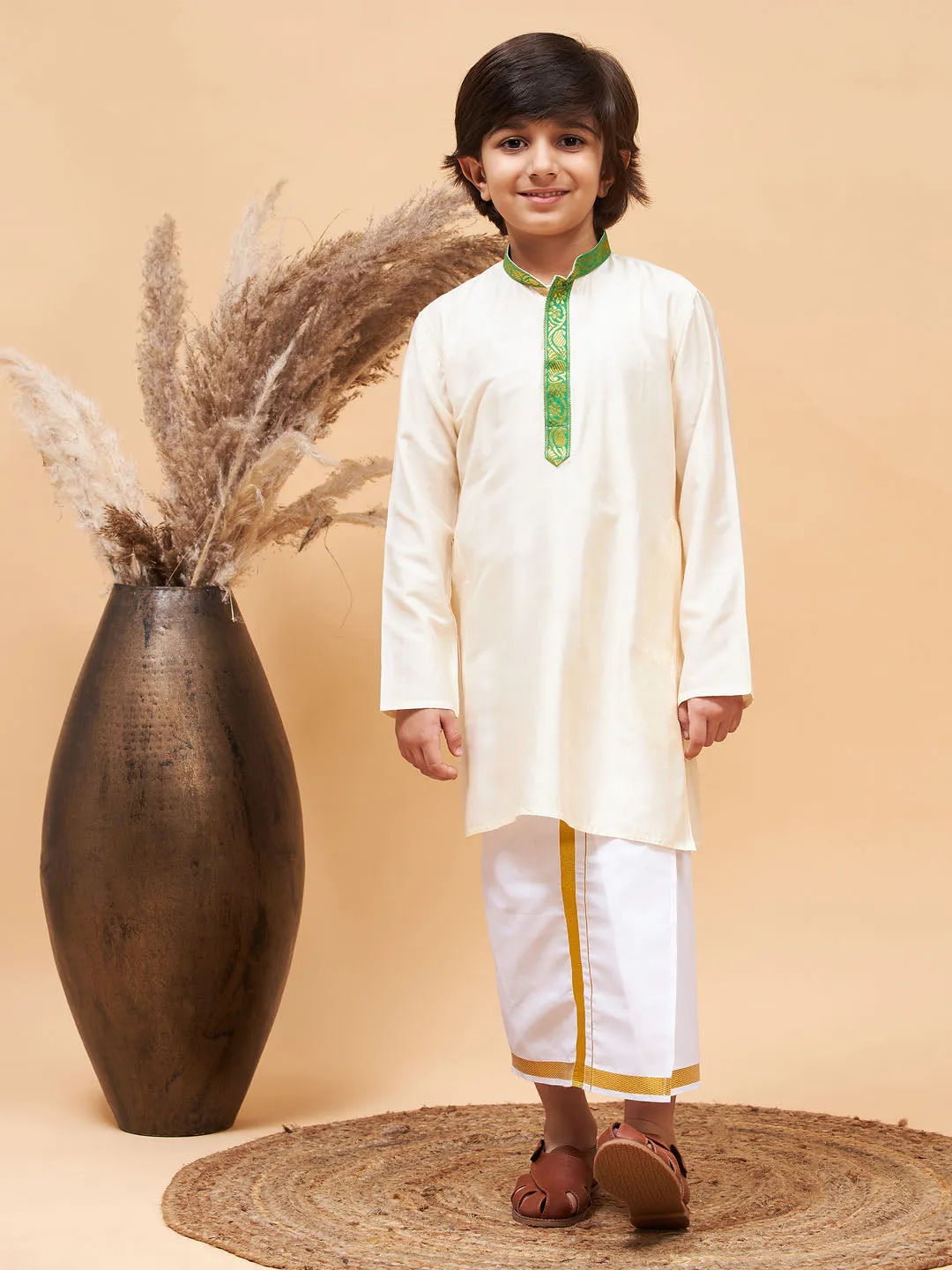 Jashvi Green And Cream South Collection Sibling Set