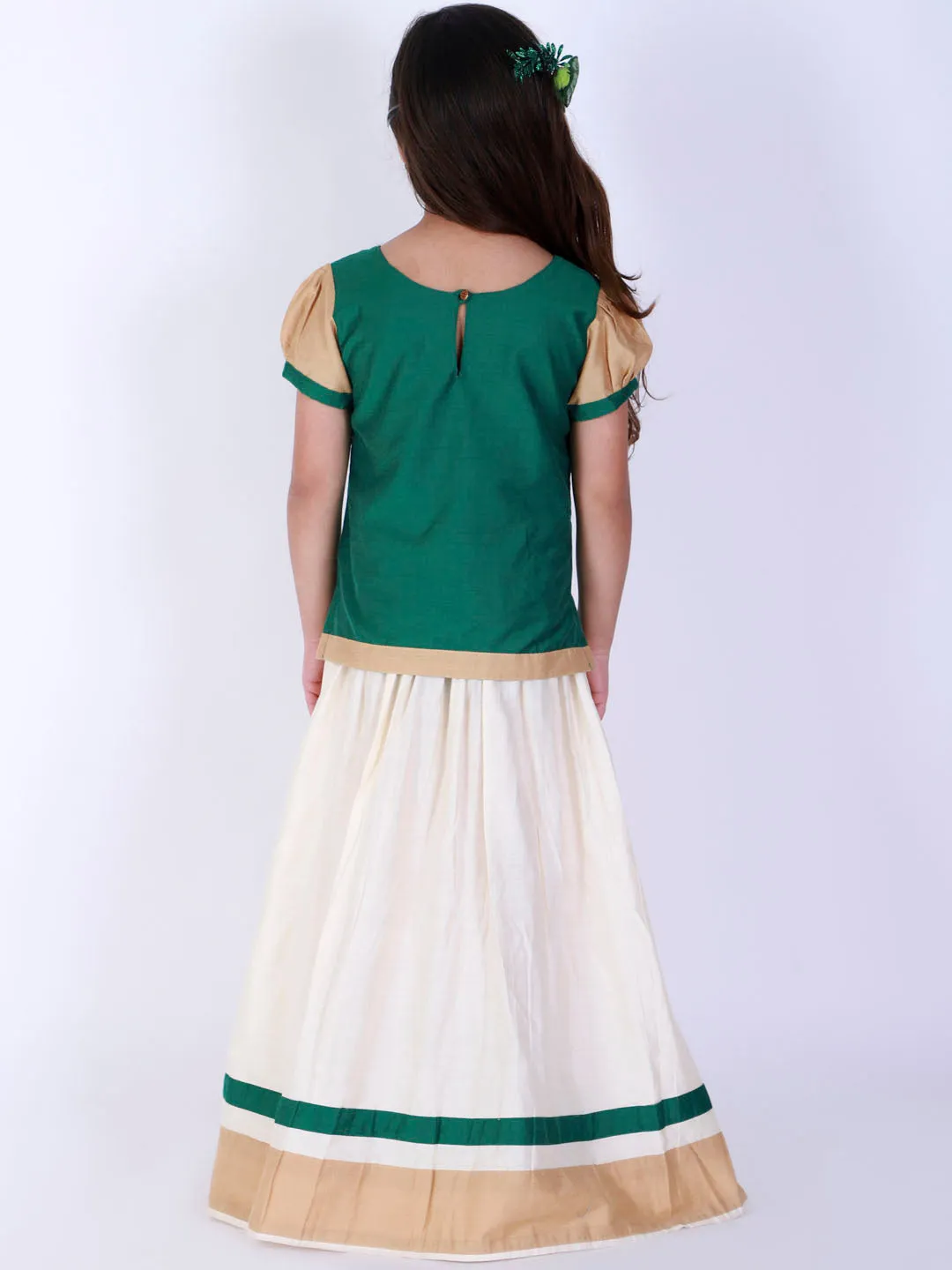 Jashvi Green And Cream South Collection Sibling Set