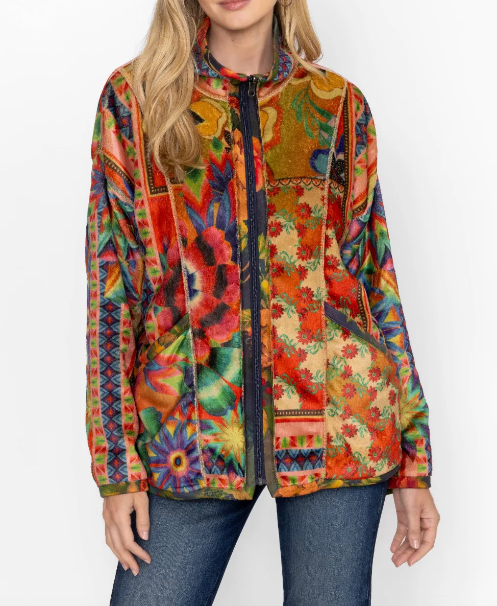 Joan Zip Reversible Sherpa Jacket - Tie Dye Scarf Print