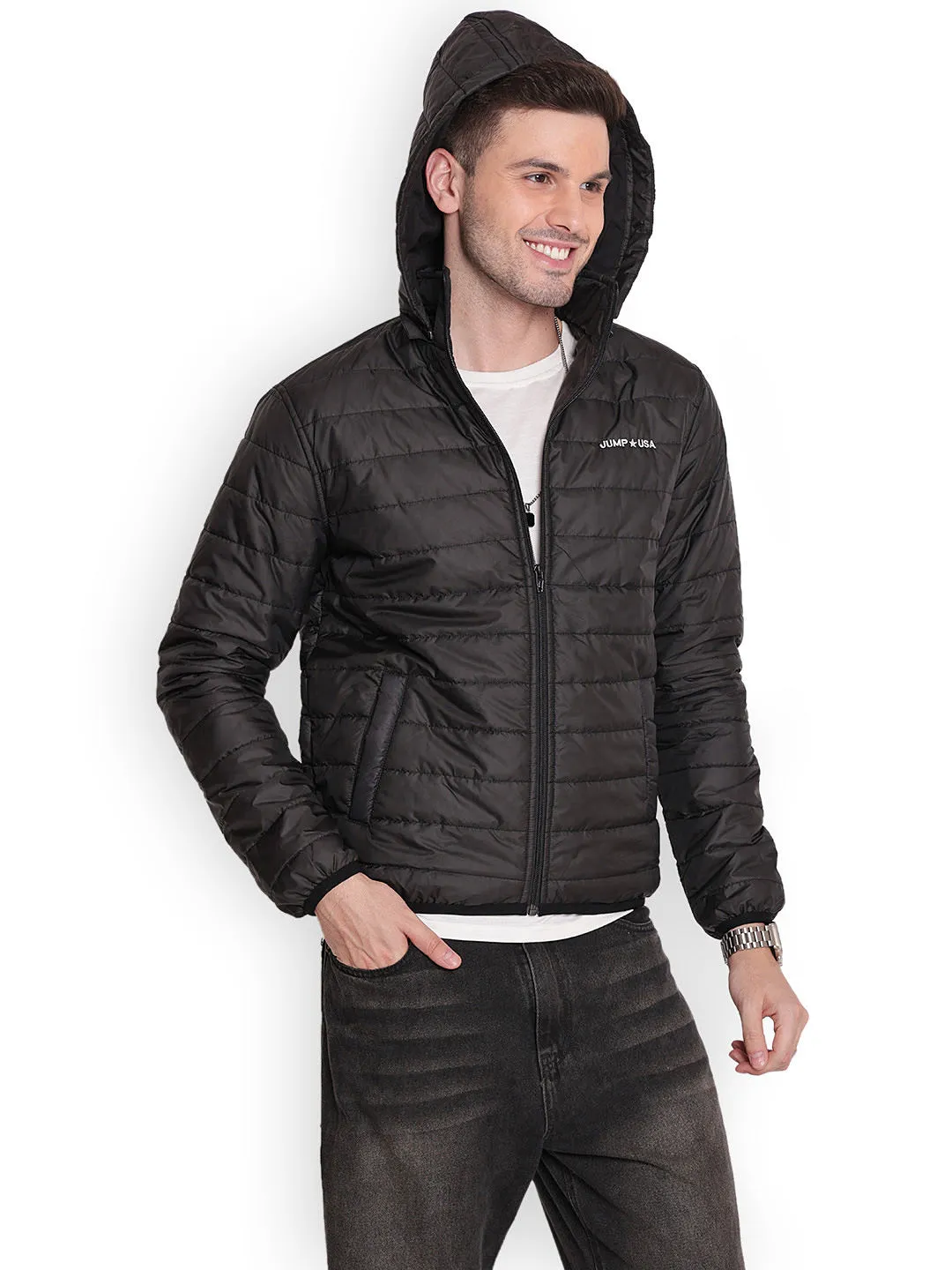 JUMP USA Men Black Water Resistant Bomber