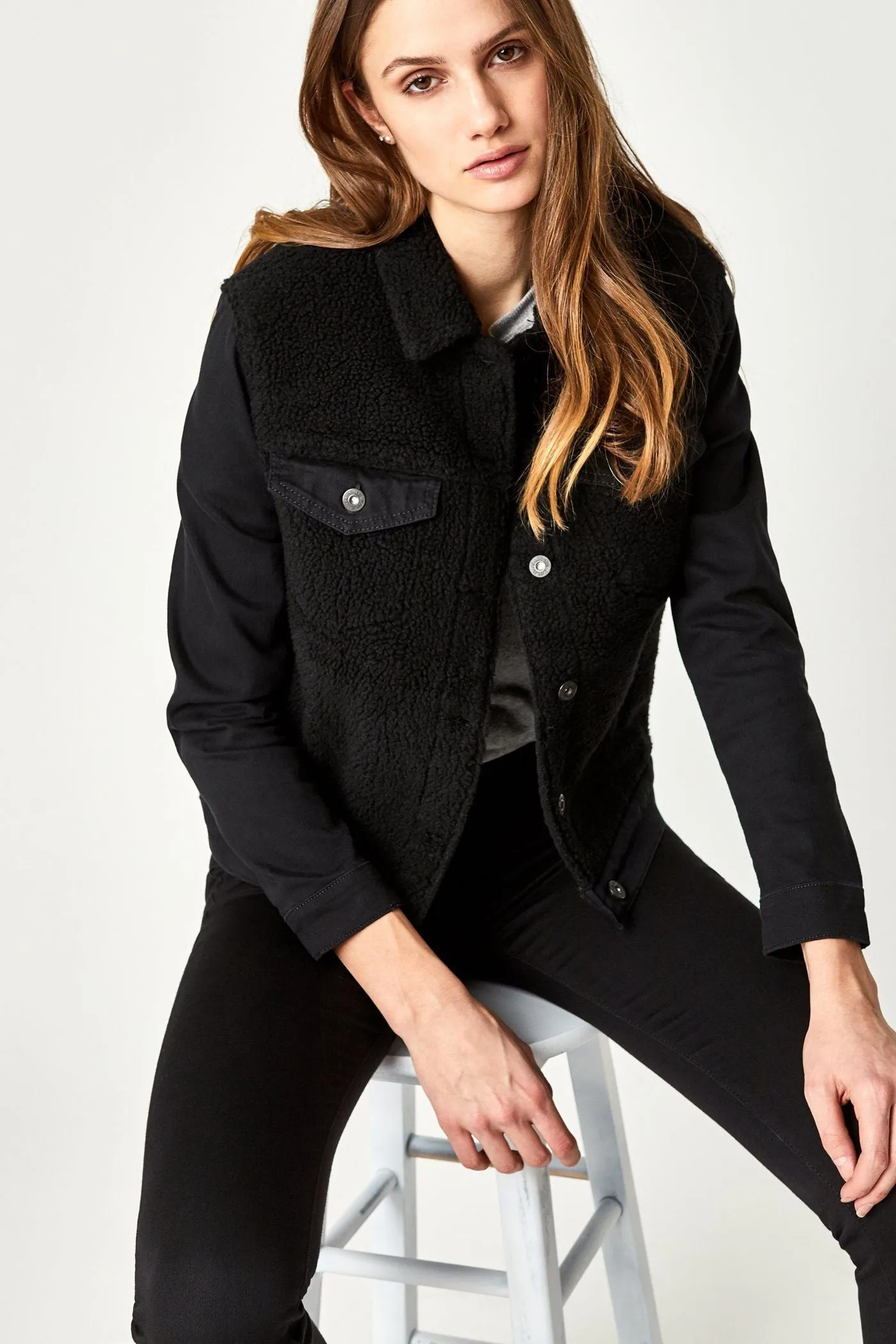 KATY JACKET IN BLACK SHERPA