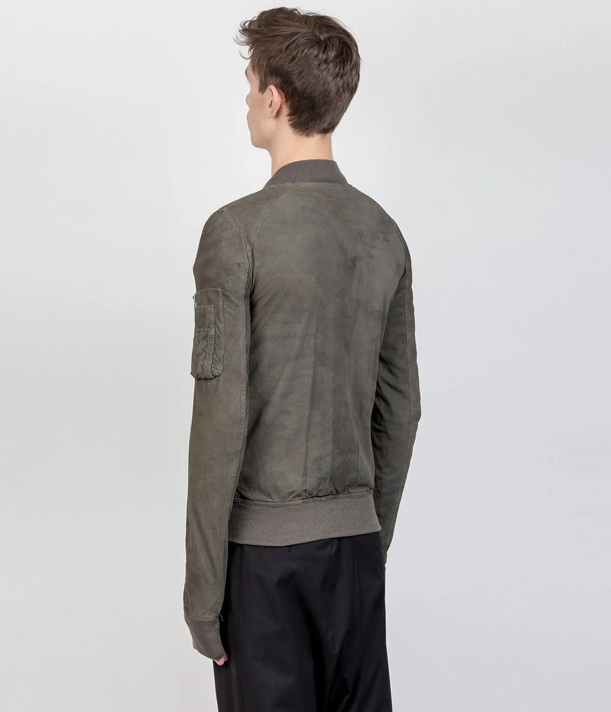 Khaki Green Distressed Suede Bomber Jacket