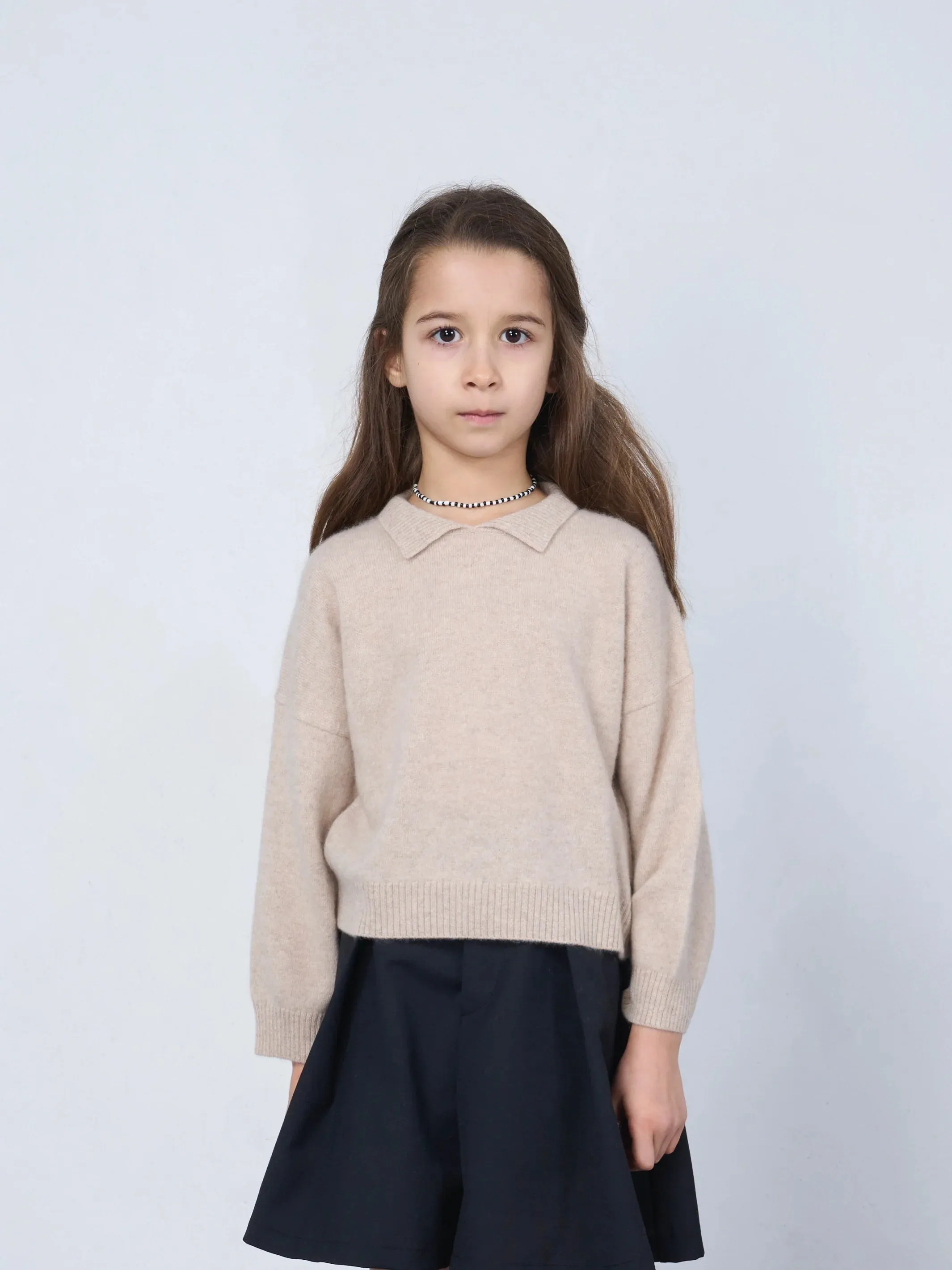 Kids' Cashmere Collared Polo Sweater Beige