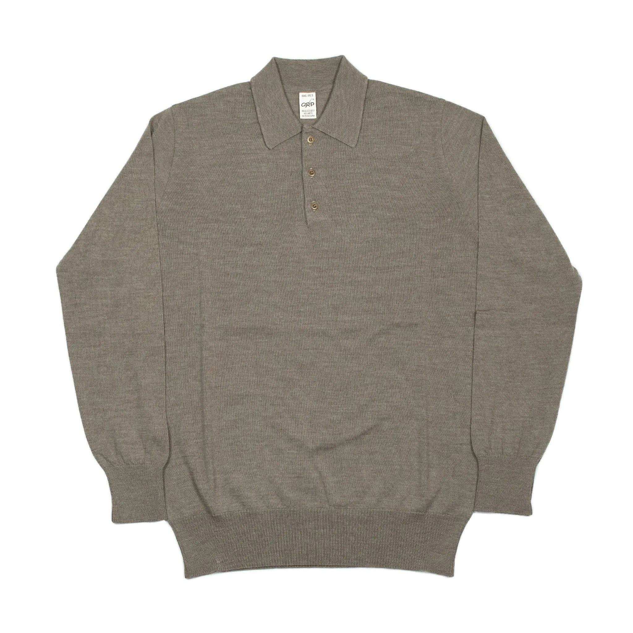 Knit long sleeve polo in fangio taupe merino wool (restock)