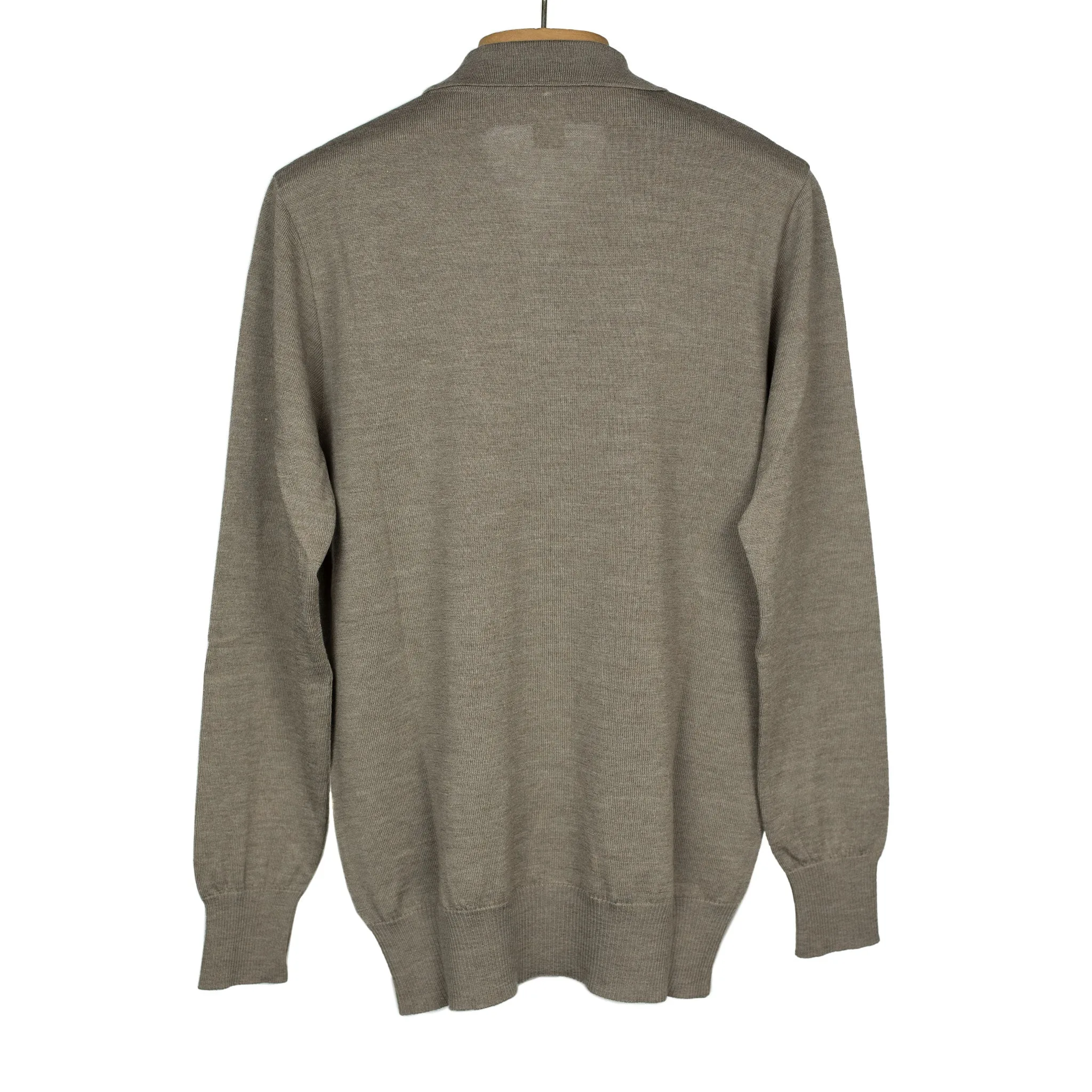 Knit long sleeve polo in fangio taupe merino wool (restock)