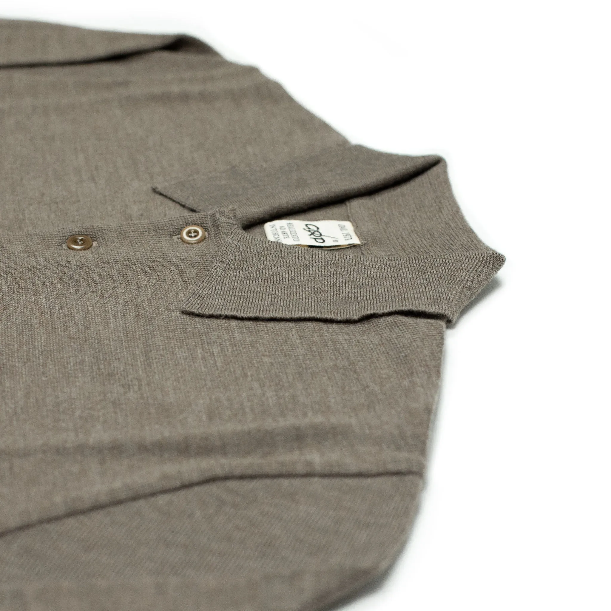 Knit long sleeve polo in fangio taupe merino wool (restock)