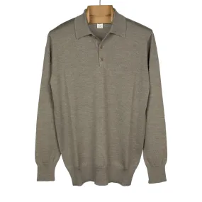 Knit long sleeve polo in fangio taupe merino wool (restock)