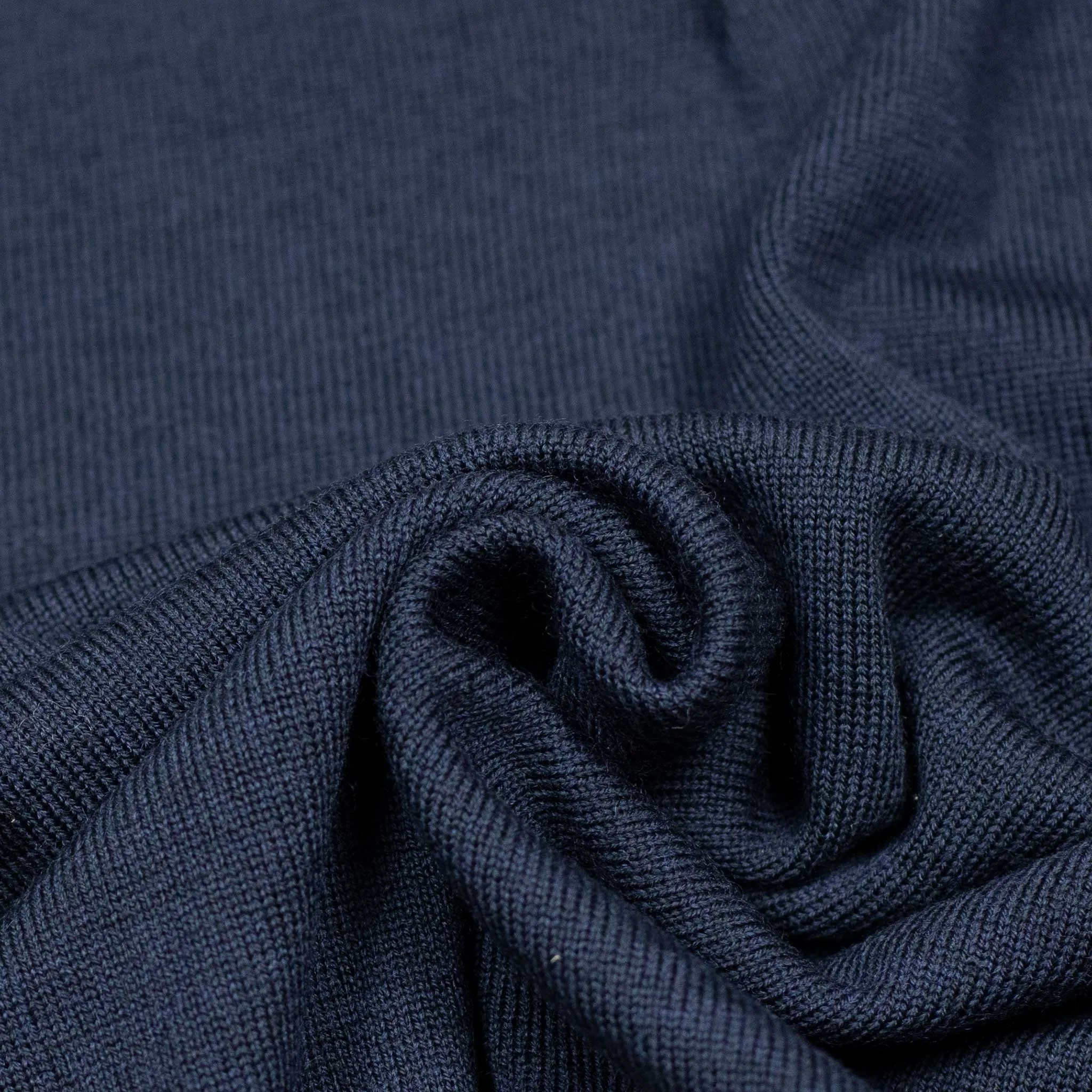 Knit long sleeve polo in navy blue merino wool (restock)