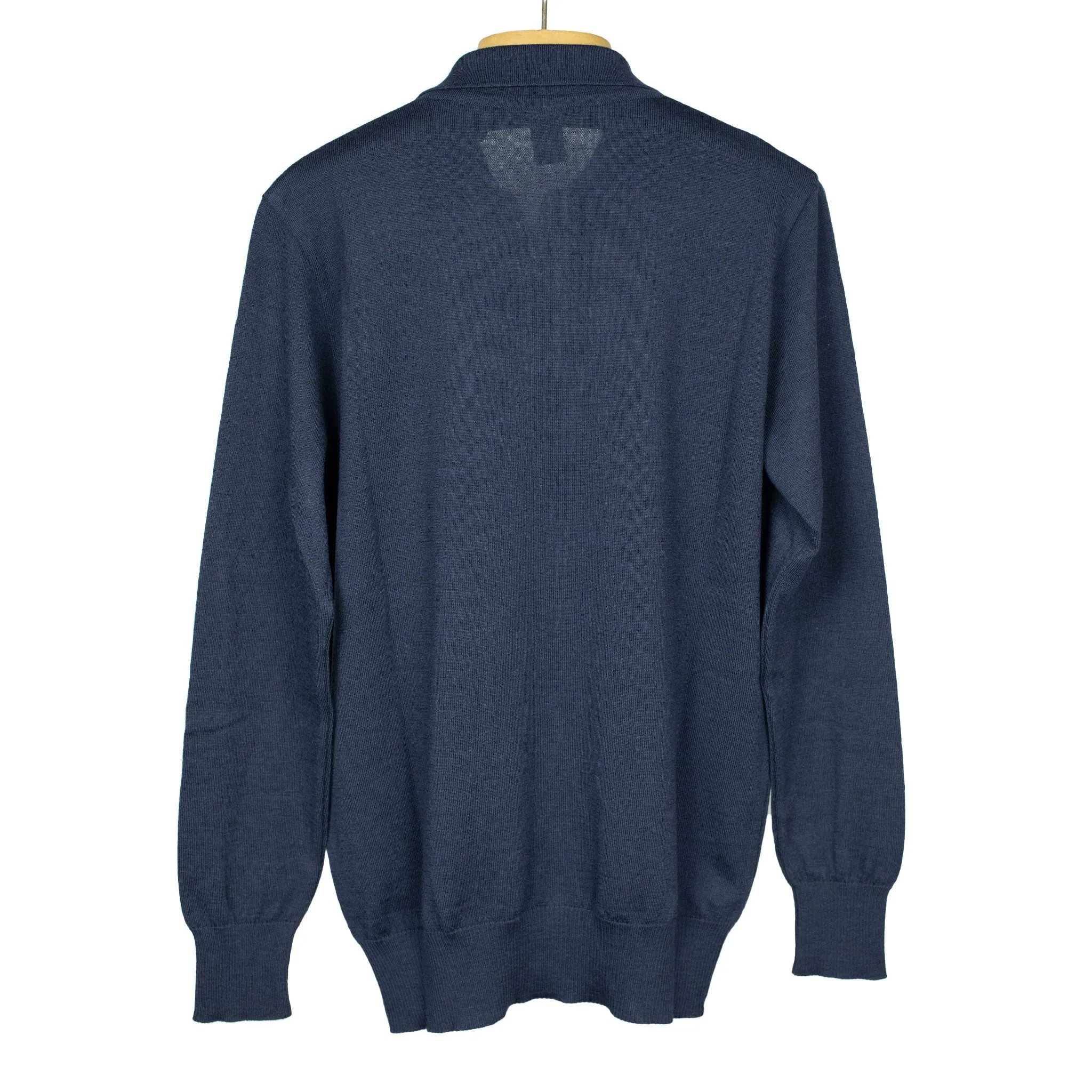 Knit long sleeve polo in navy blue merino wool (restock)