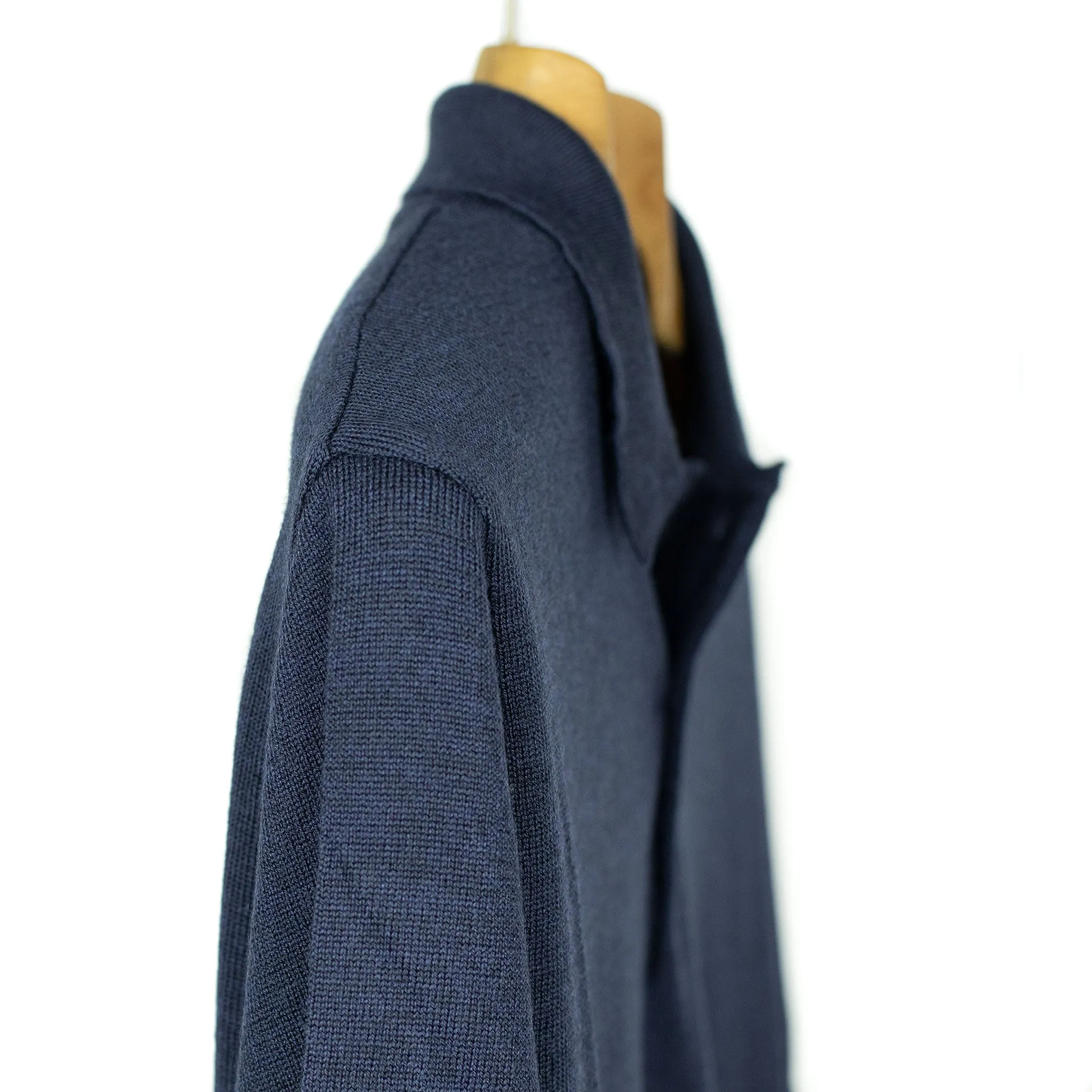 Knit long sleeve polo in navy blue merino wool (restock)