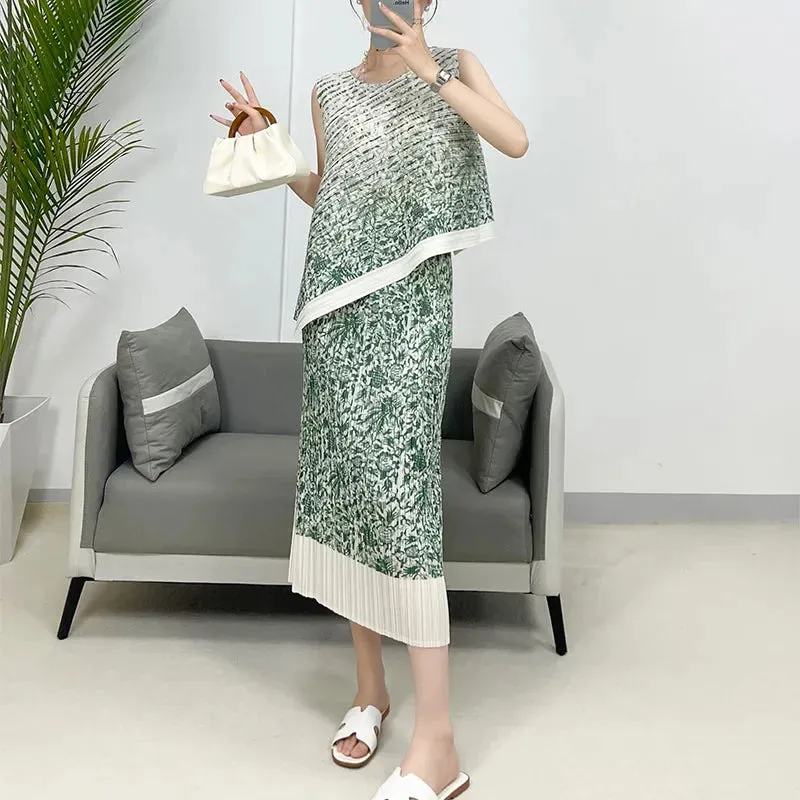 Korean Style 2 Piece Pleated Summer Skirt Set