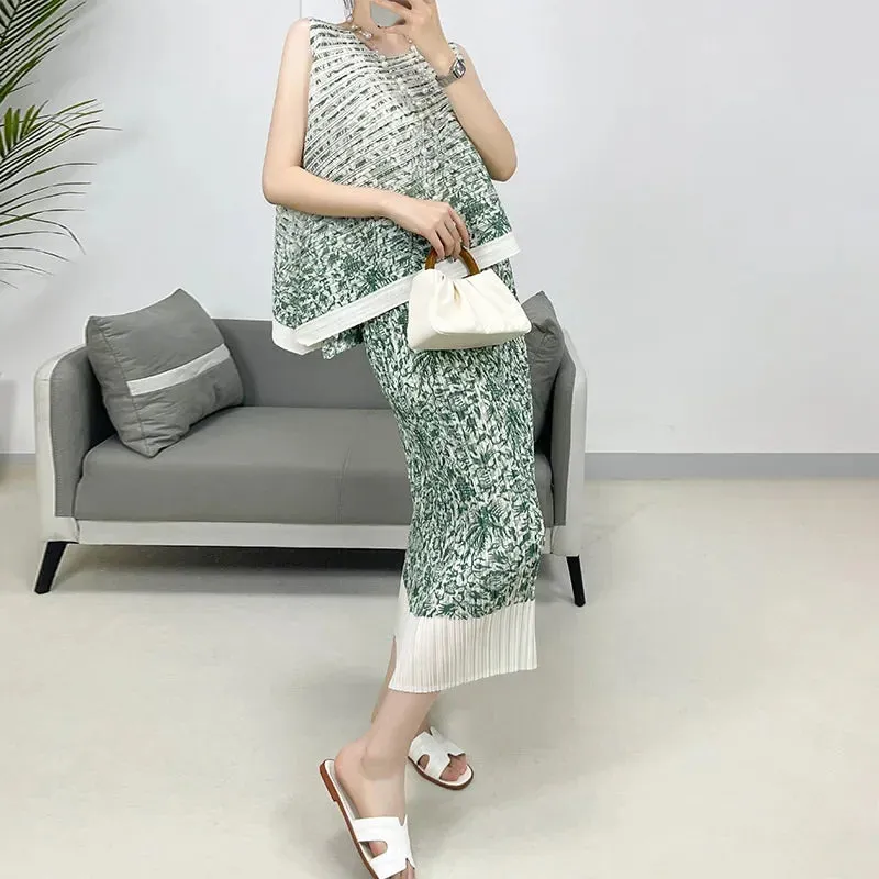 Korean Style 2 Piece Pleated Summer Skirt Set