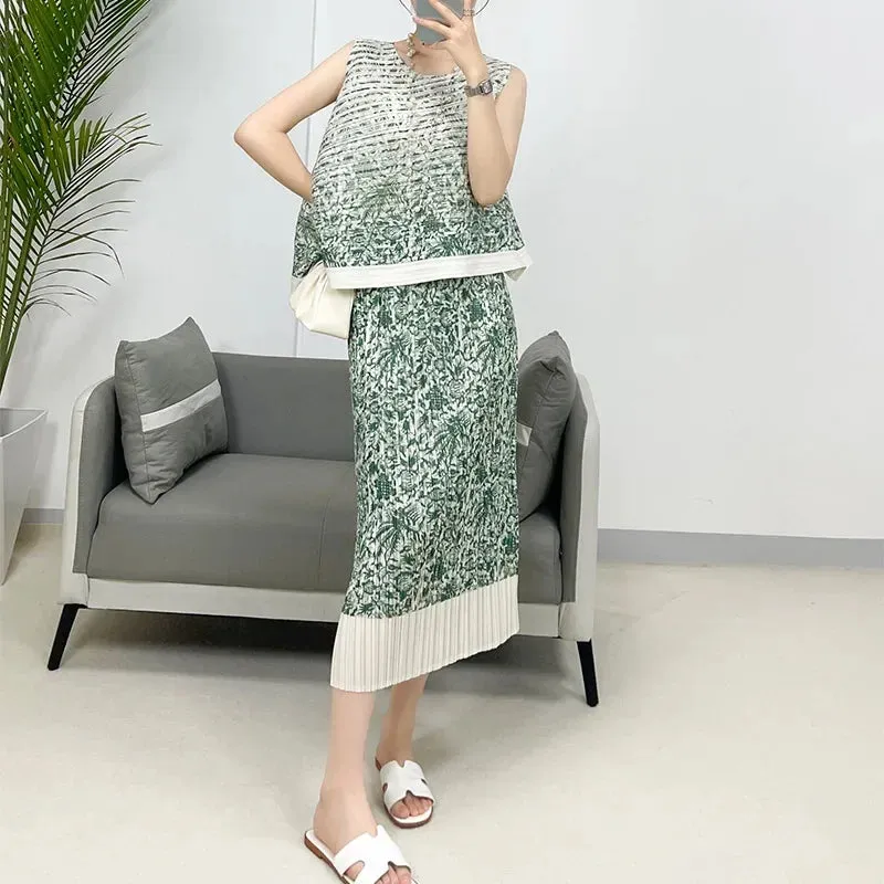 Korean Style 2 Piece Pleated Summer Skirt Set