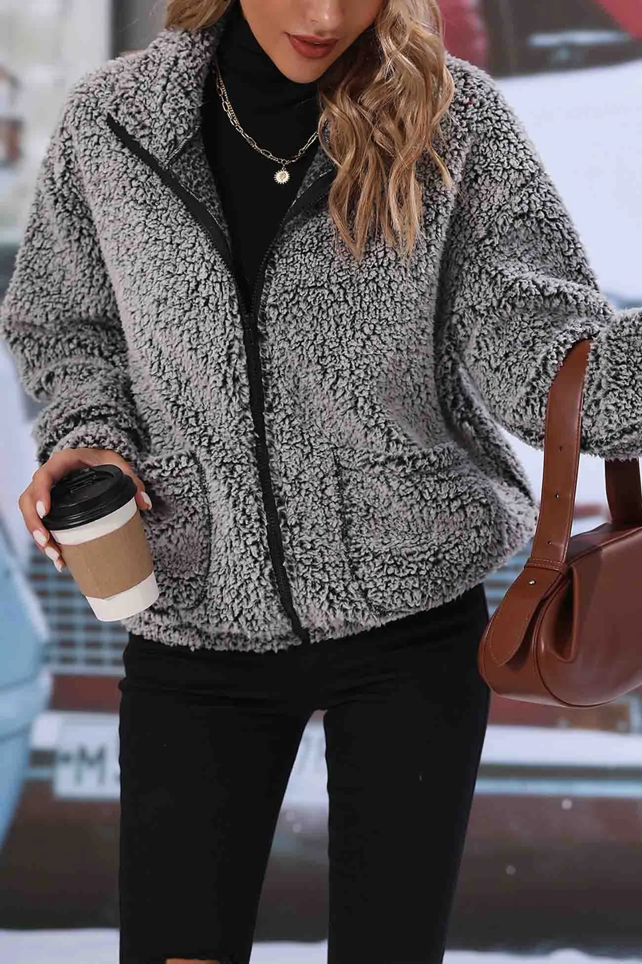 Lapel Long Sleeve Plush Jacket