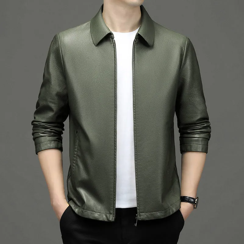 Leather Jacket Men Lapel Ecological Real Leather