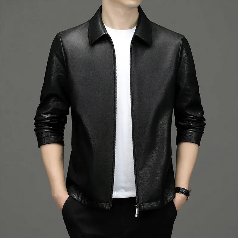 Leather Jacket Men Lapel Ecological Real Leather