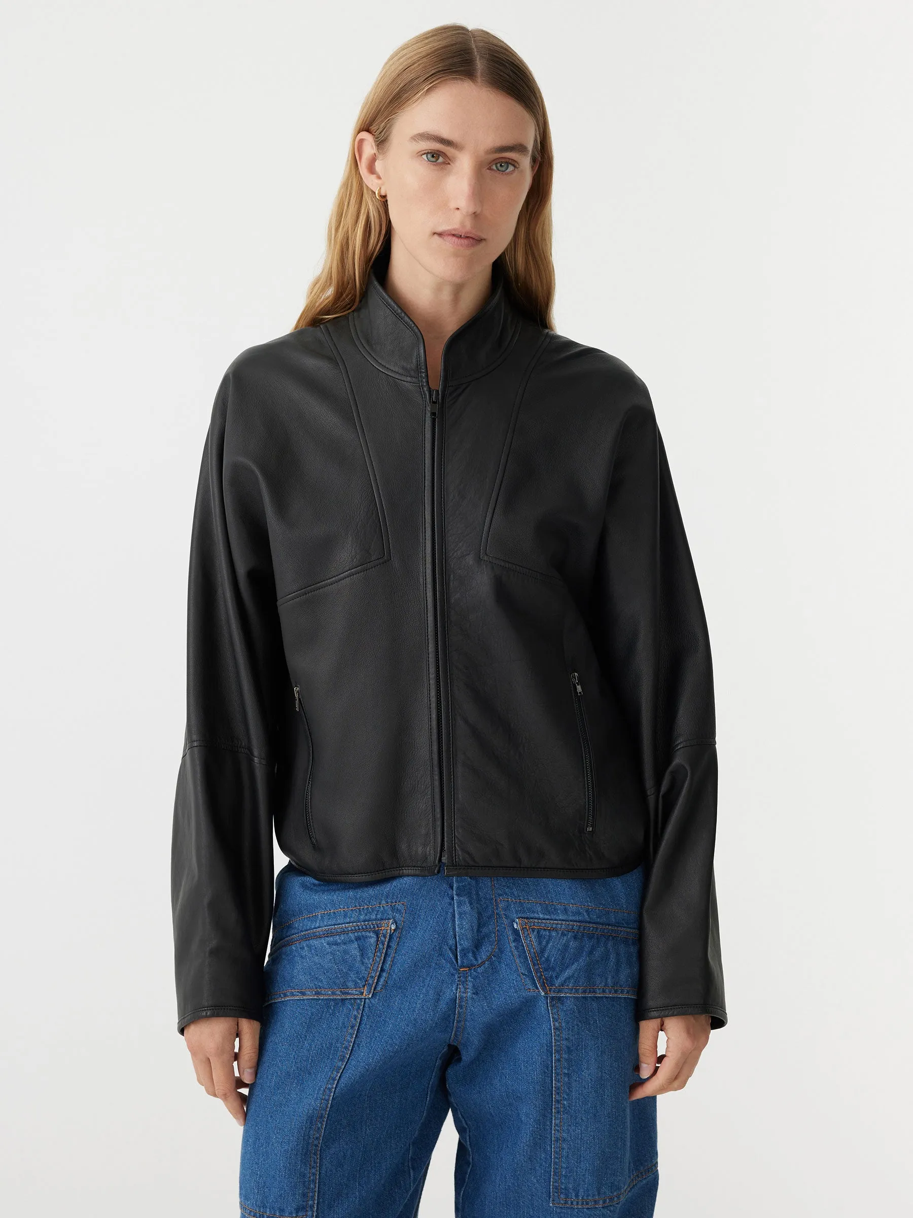 leather patch detail bomber