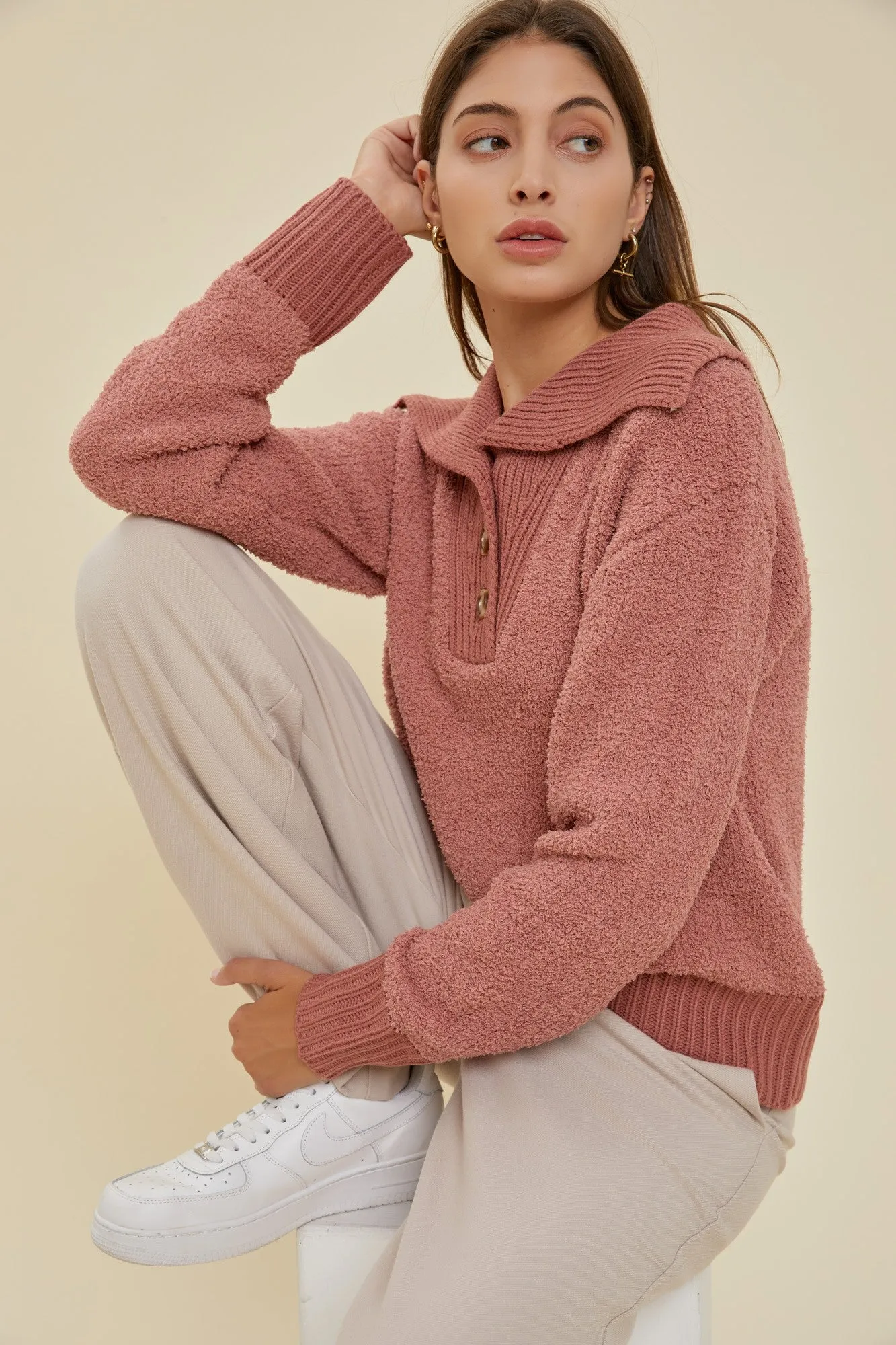 Marsala Button Cozy Sweater