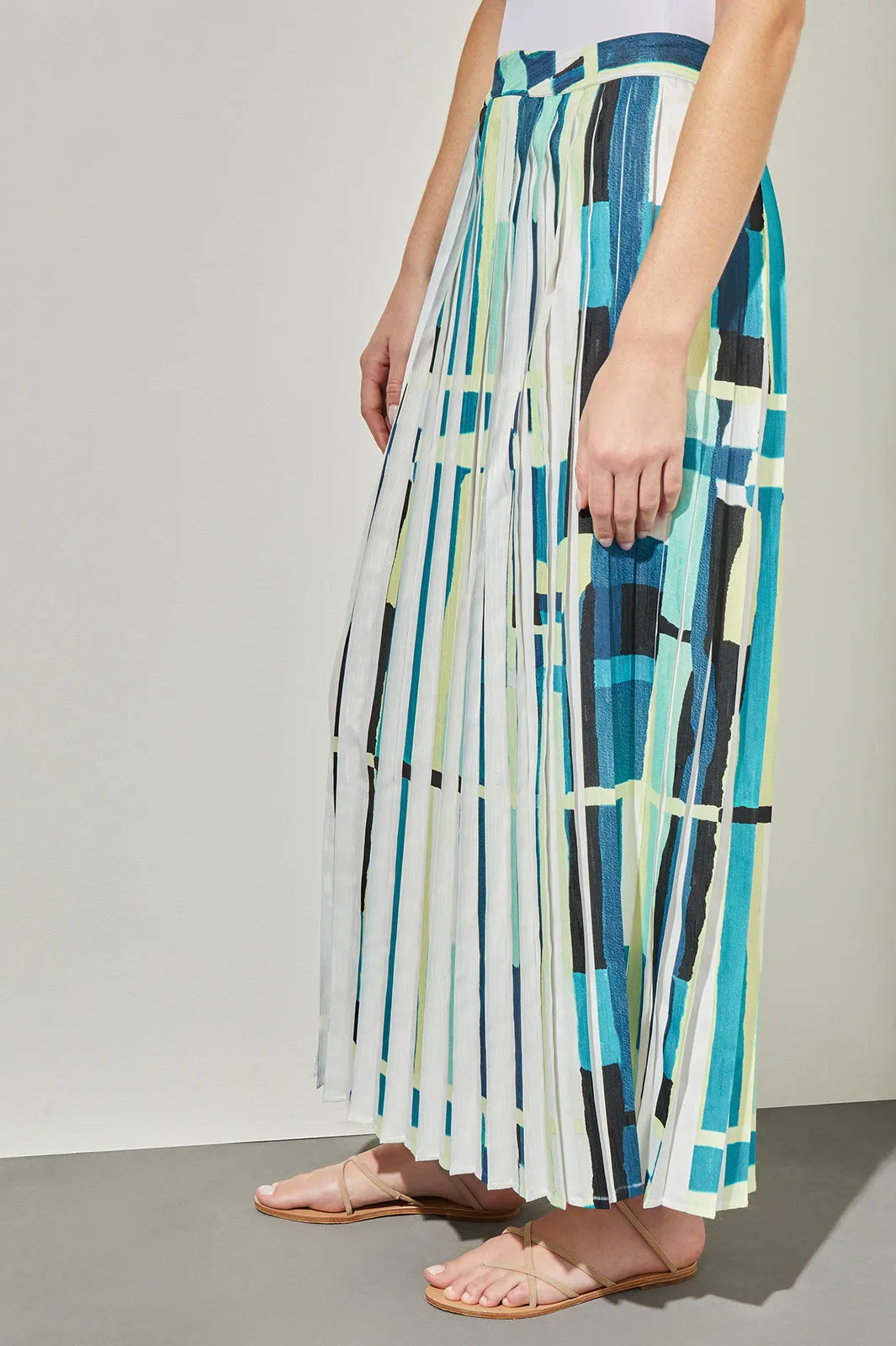 Maxi A-Line Skirt - Abstract Pleated Woven