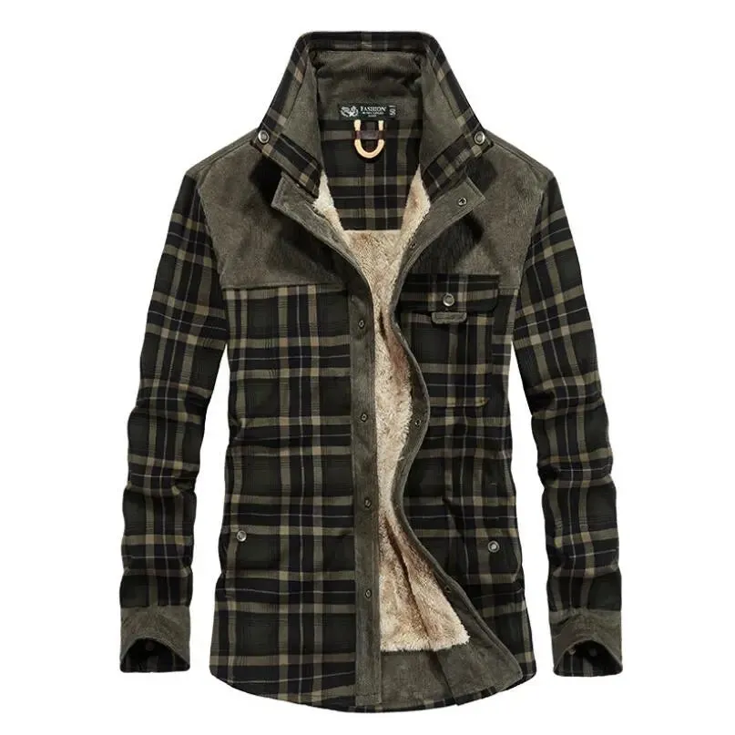 Men Casual ShirtsWool Fleece Plaid