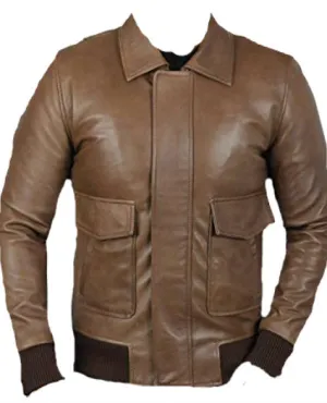 Mens brown vintage Retro bomber moto leather jacket