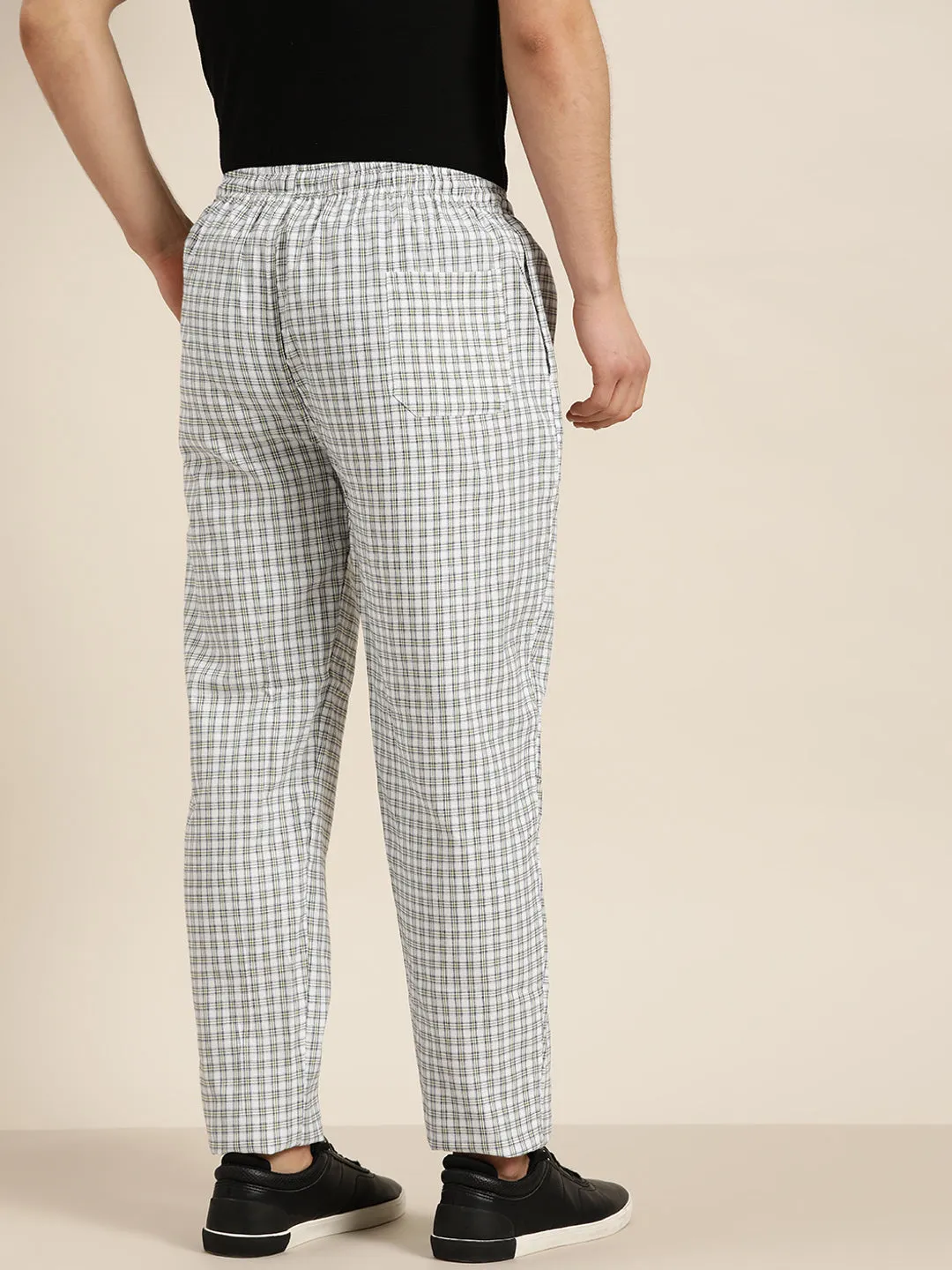 Men's Cotton Green & White Checked Track Pant - Sojanya