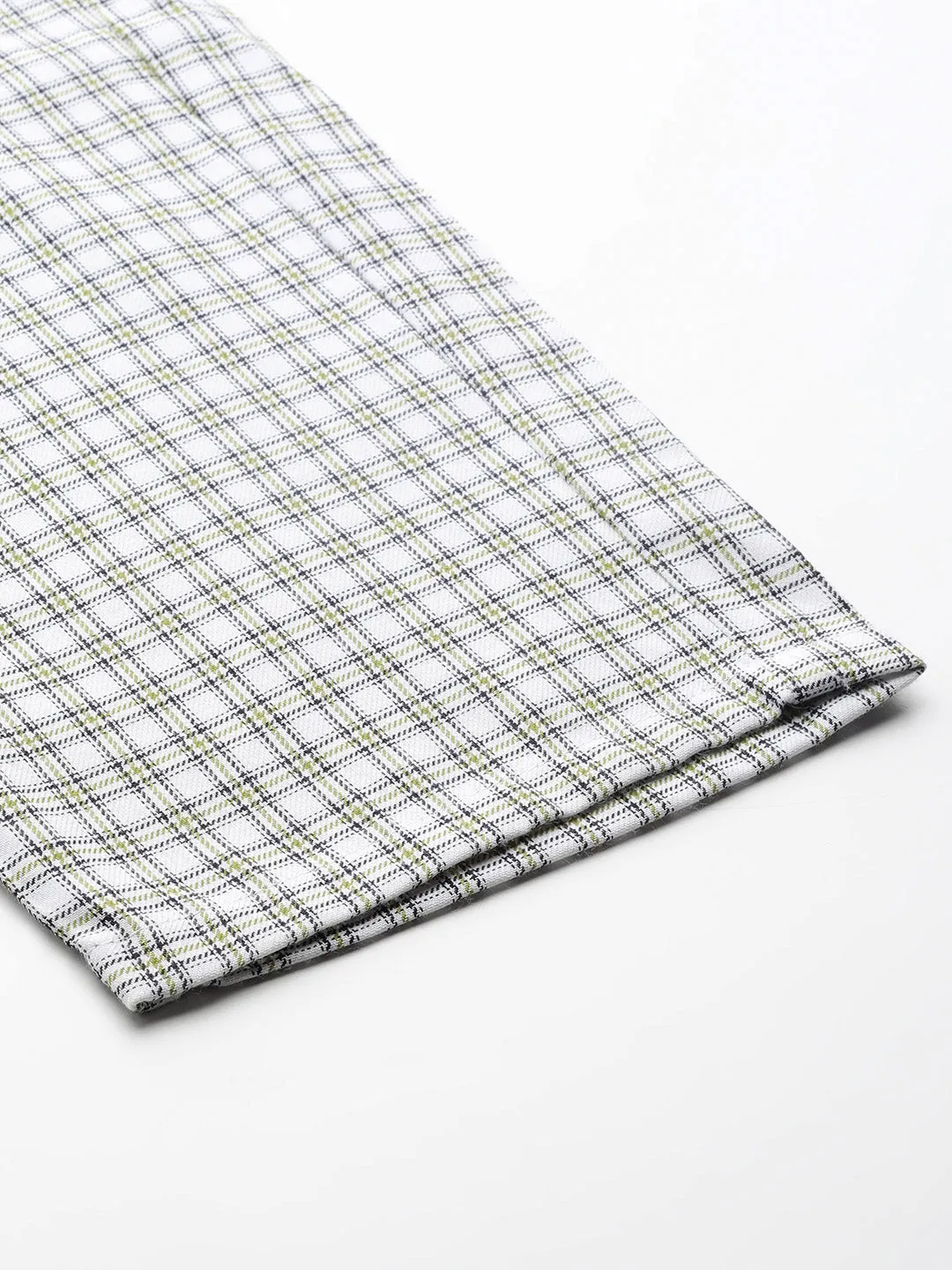 Men's Cotton Green & White Checked Track Pant - Sojanya